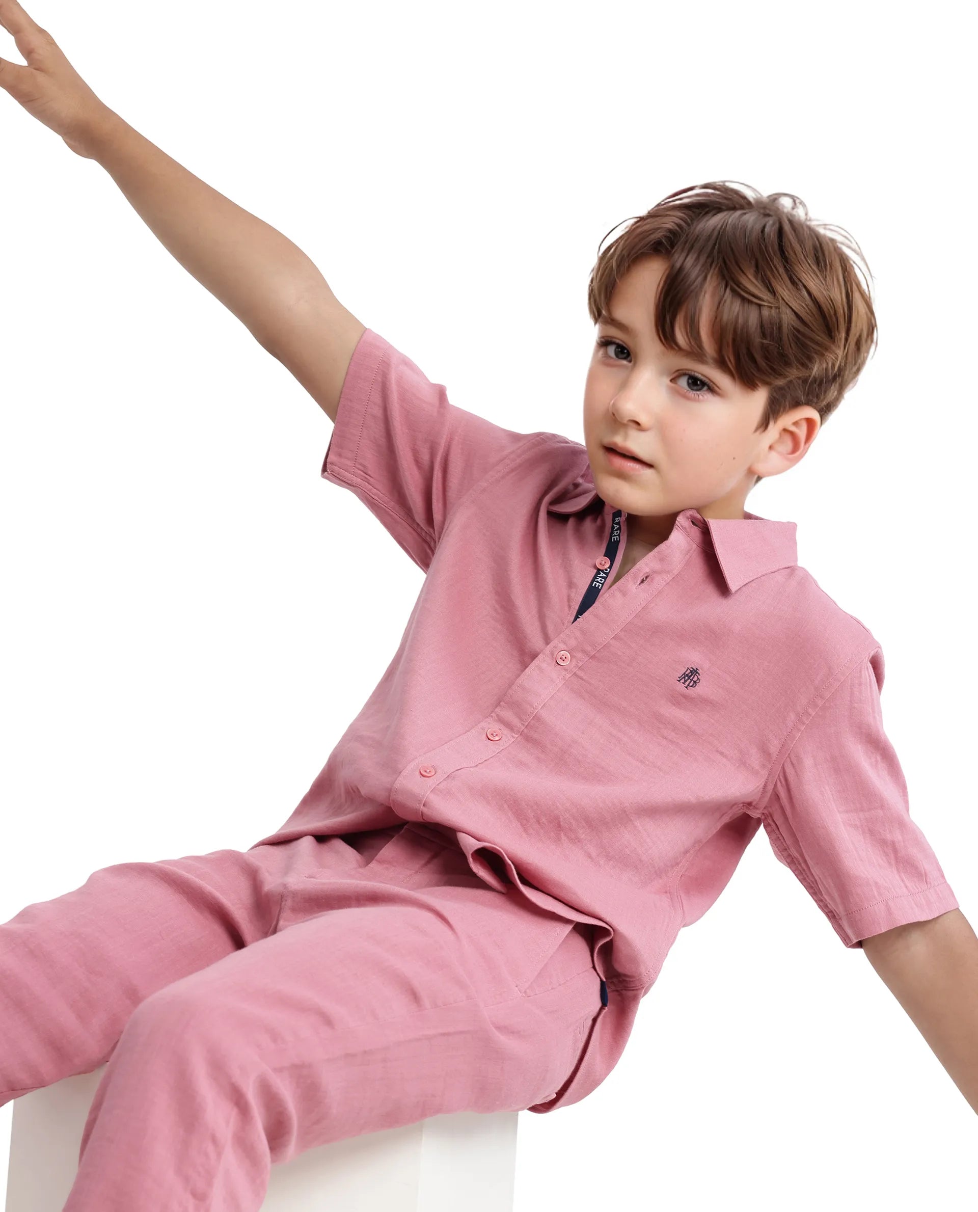 Rare Ones Kids Layerr Hs-K Dusky Pink Cotton Half Sleeve Spread Collar Solid Shirt