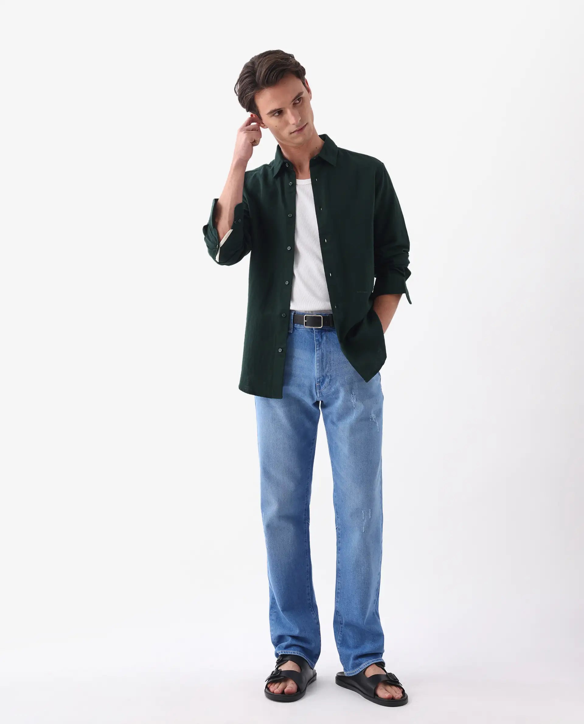 Rare Rabbit Men's Layerr-26 Teal Cotton Plain Regular Fit Full Sleeve Collared Shirt