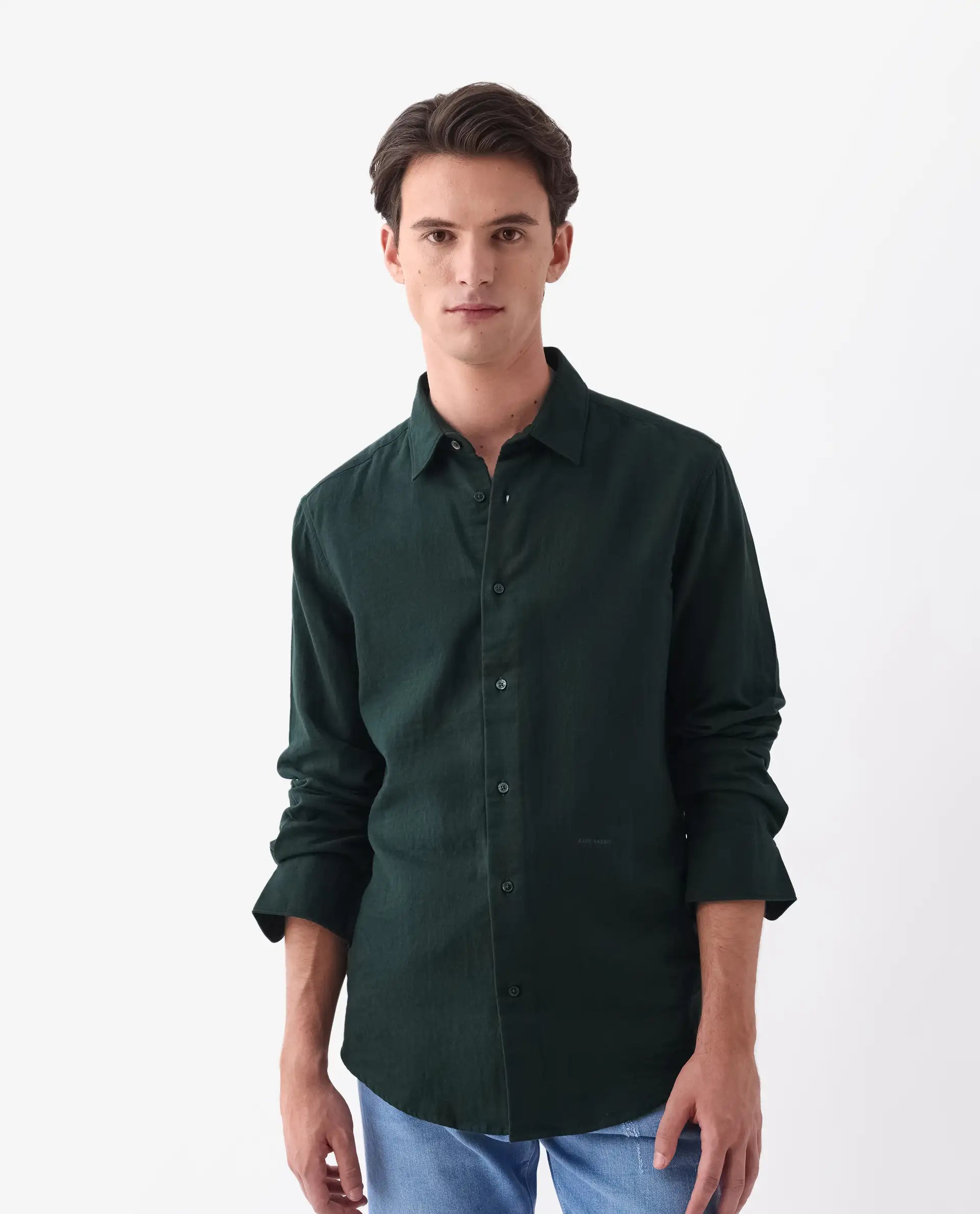 Rare Rabbit Men's Layerr-26 Teal Cotton Plain Regular Fit Full Sleeve Collared Shirt