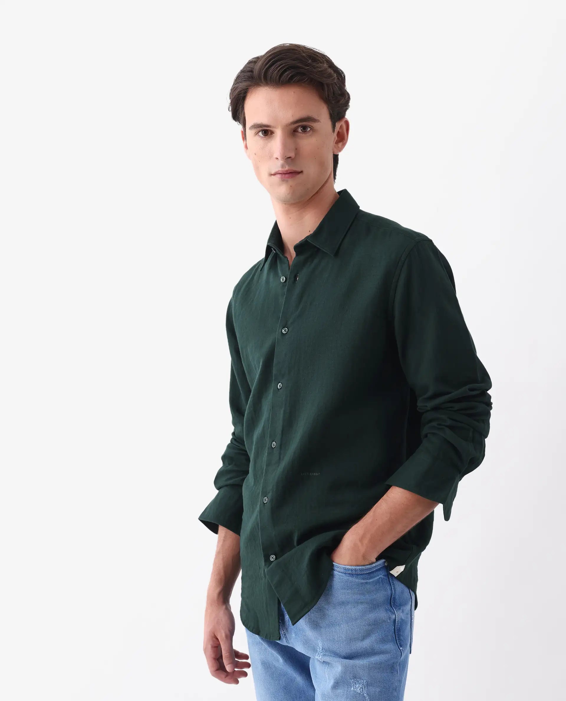 Rare Rabbit Men's Layerr-26 Teal Cotton Plain Regular Fit Full Sleeve Collared Shirt