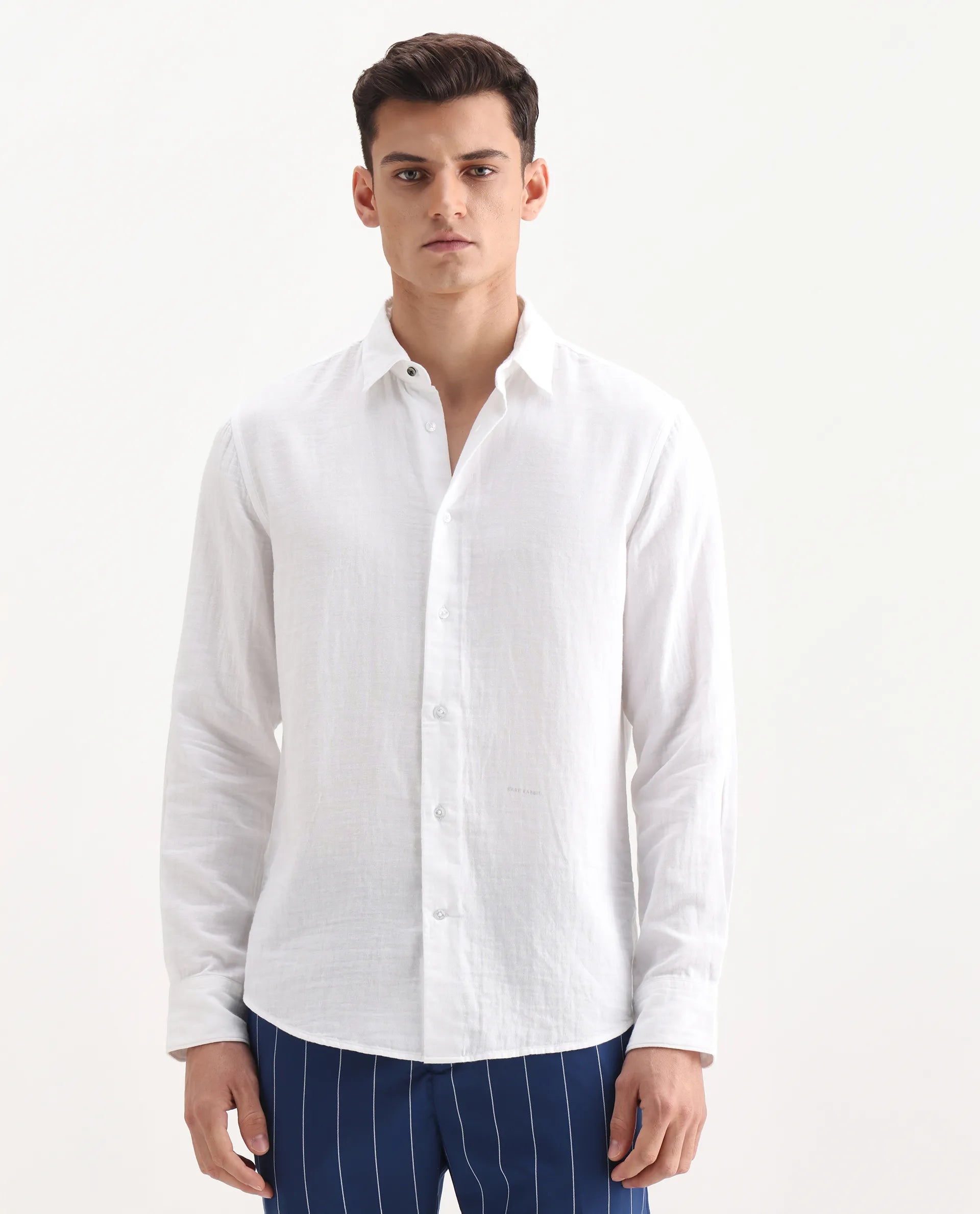 Rare Rabbit Men's Layerr-26 White Cotton Plain Regular Fit Full Sleeve Spread Collar Shirt