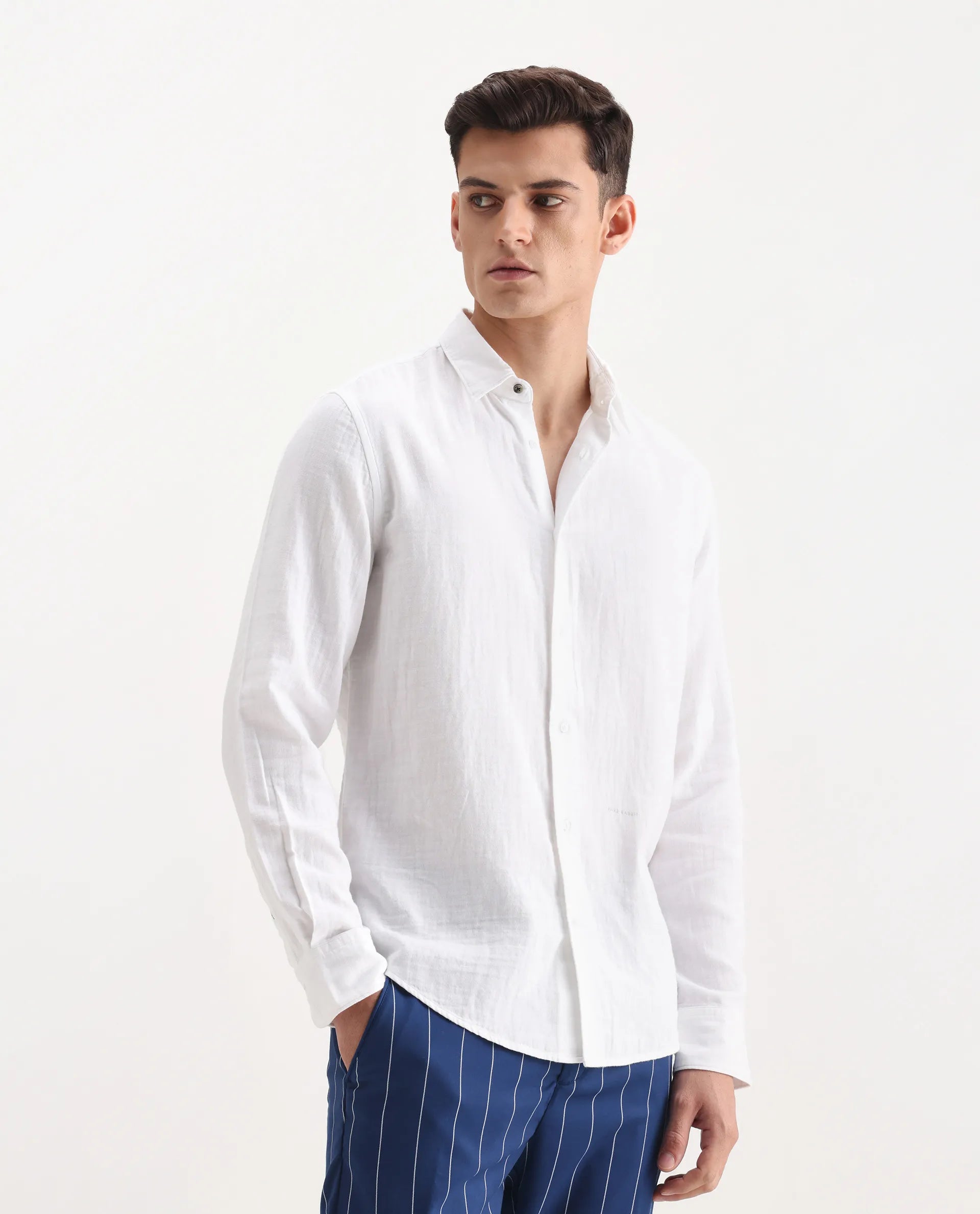 Rare Rabbit Men's Layerr-26 White Cotton Plain Regular Fit Full Sleeve Spread Collar Shirt