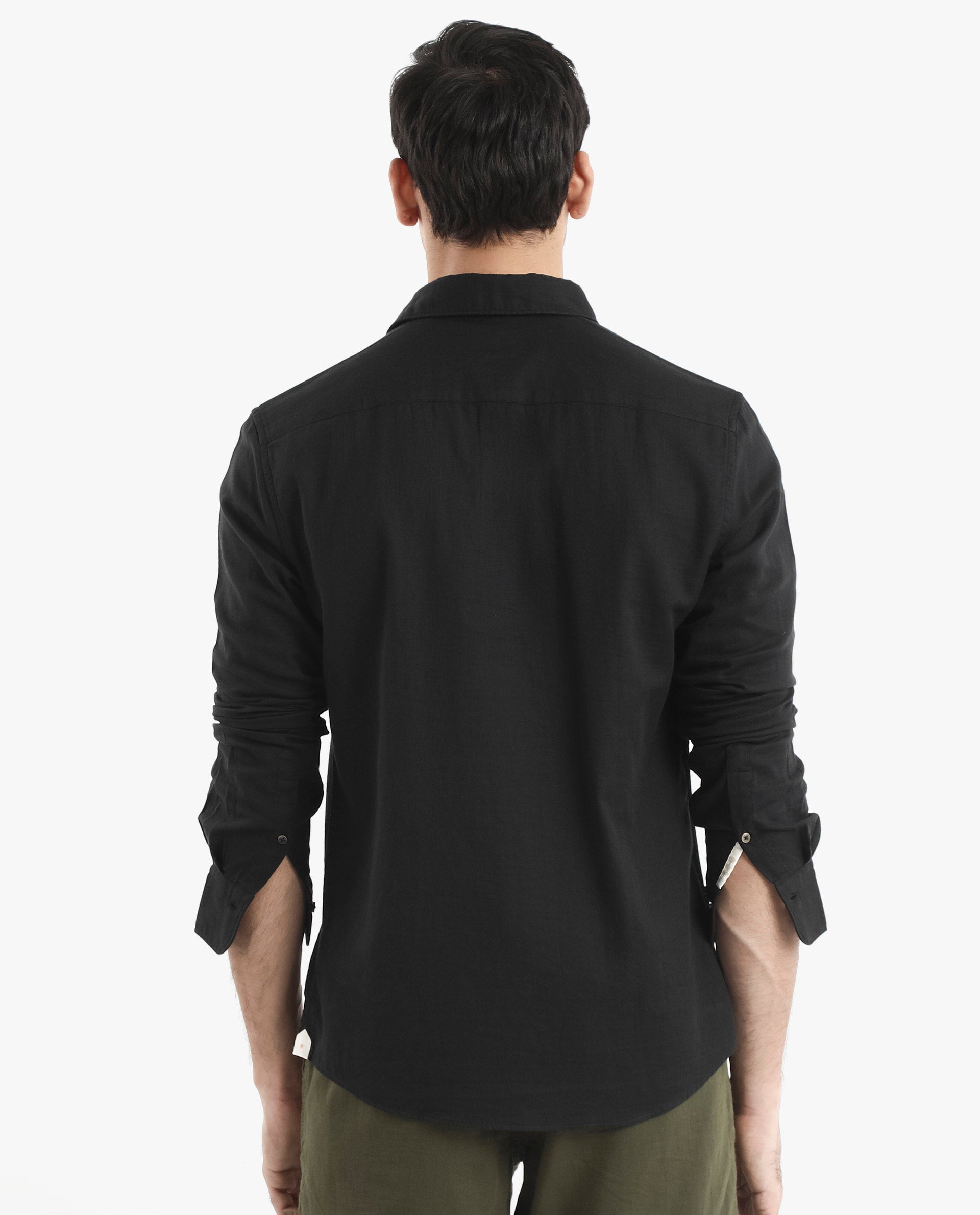 Rare Rabbit Men's Layerr-2 Black Cotton Fabric Full Sleeve Regular Fit Solid Shirt