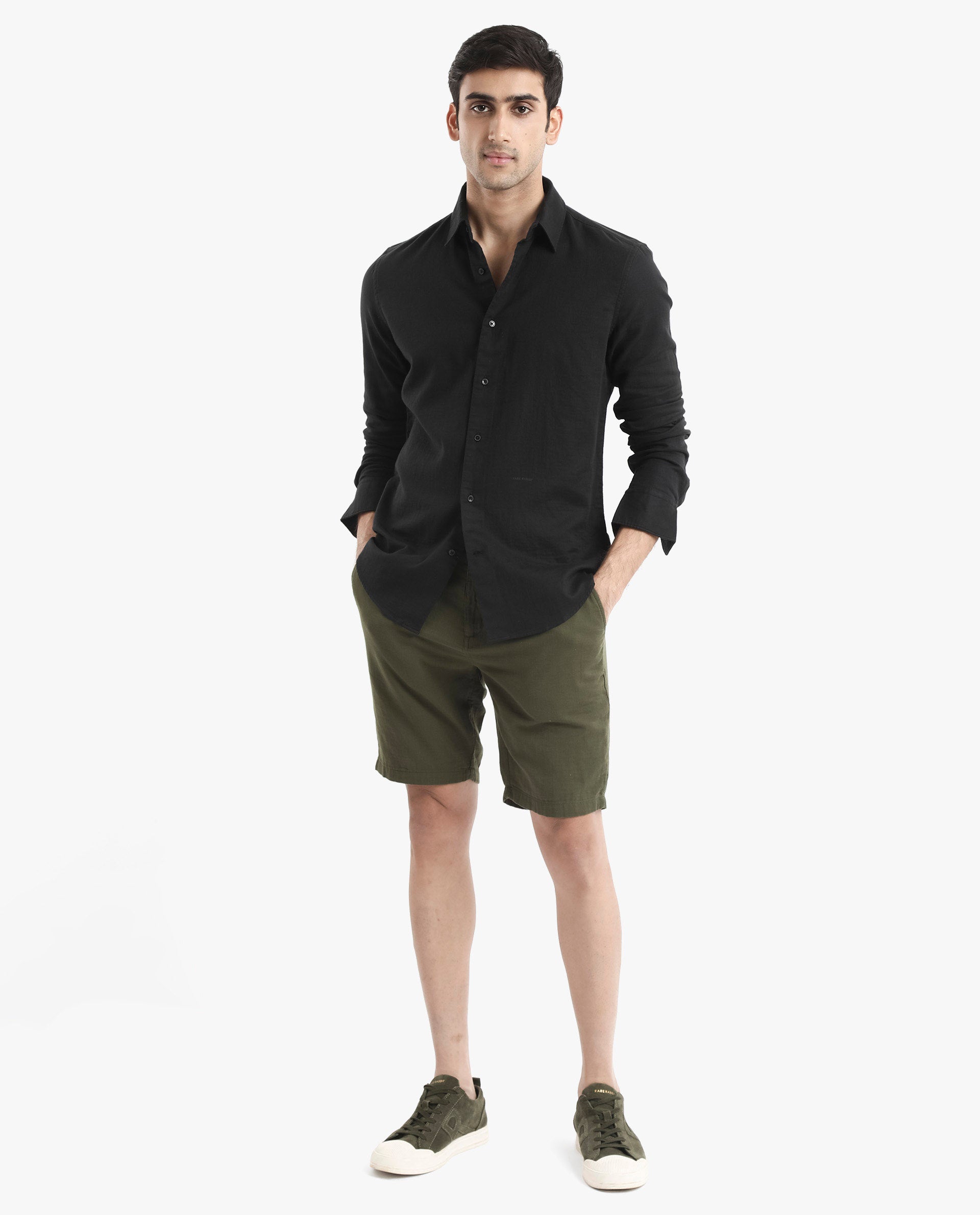 Rare Rabbit Men's Layerr-2 Black Cotton Fabric Full Sleeve Regular Fit Solid Shirt