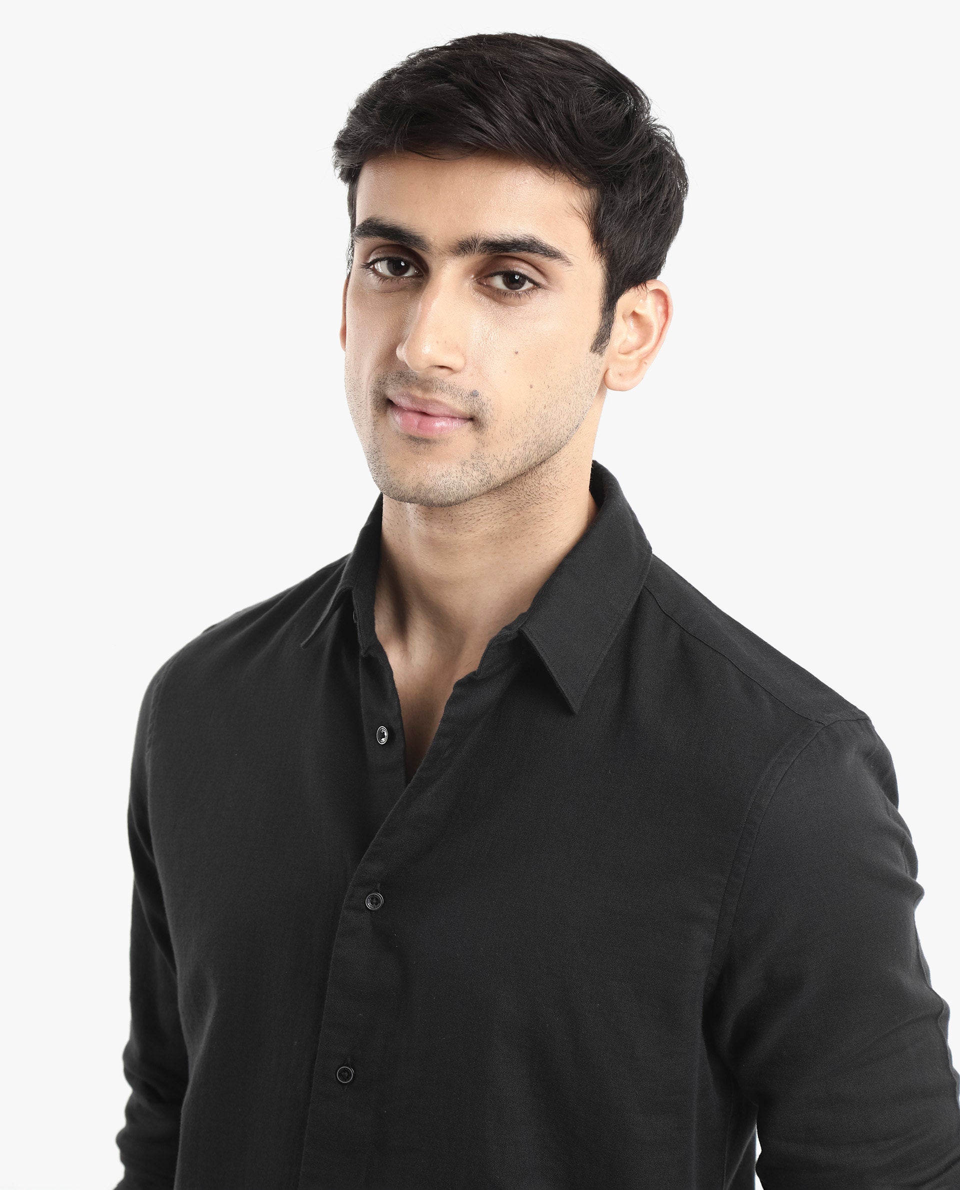 Rare Rabbit Men's Layerr-2 Black Cotton Fabric Full Sleeve Regular Fit Solid Shirt