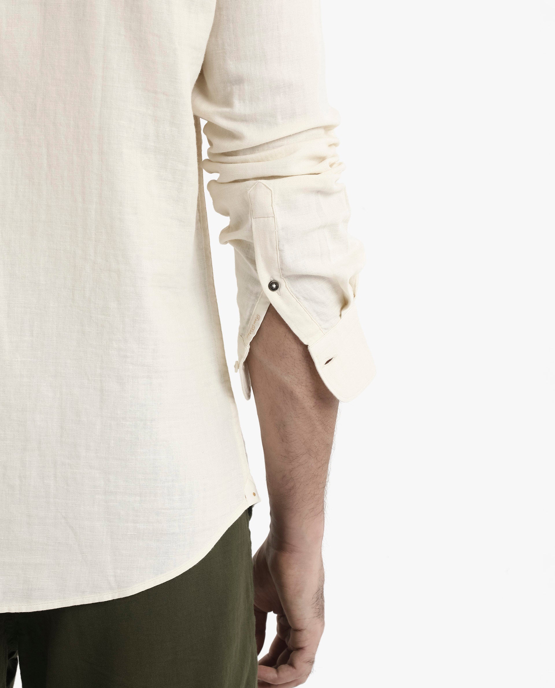 Rare Rabbit Men Layerr-2 Off White Cotton Fabric Full Sleeve Regular Fit Solid Shirt