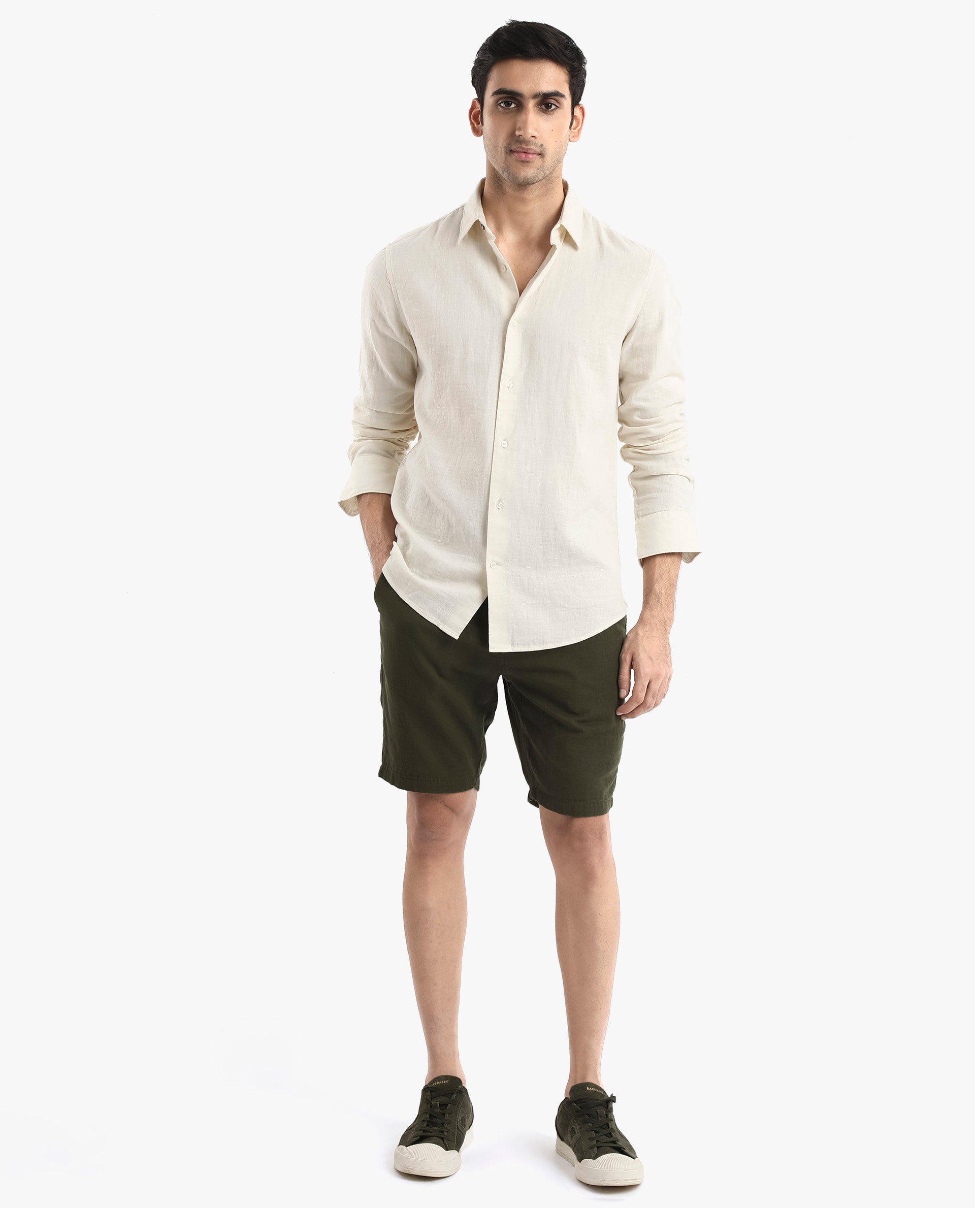 Rare Rabbit Men Layerr-2 Off White Cotton Fabric Full Sleeve Regular Fit Solid Shirt