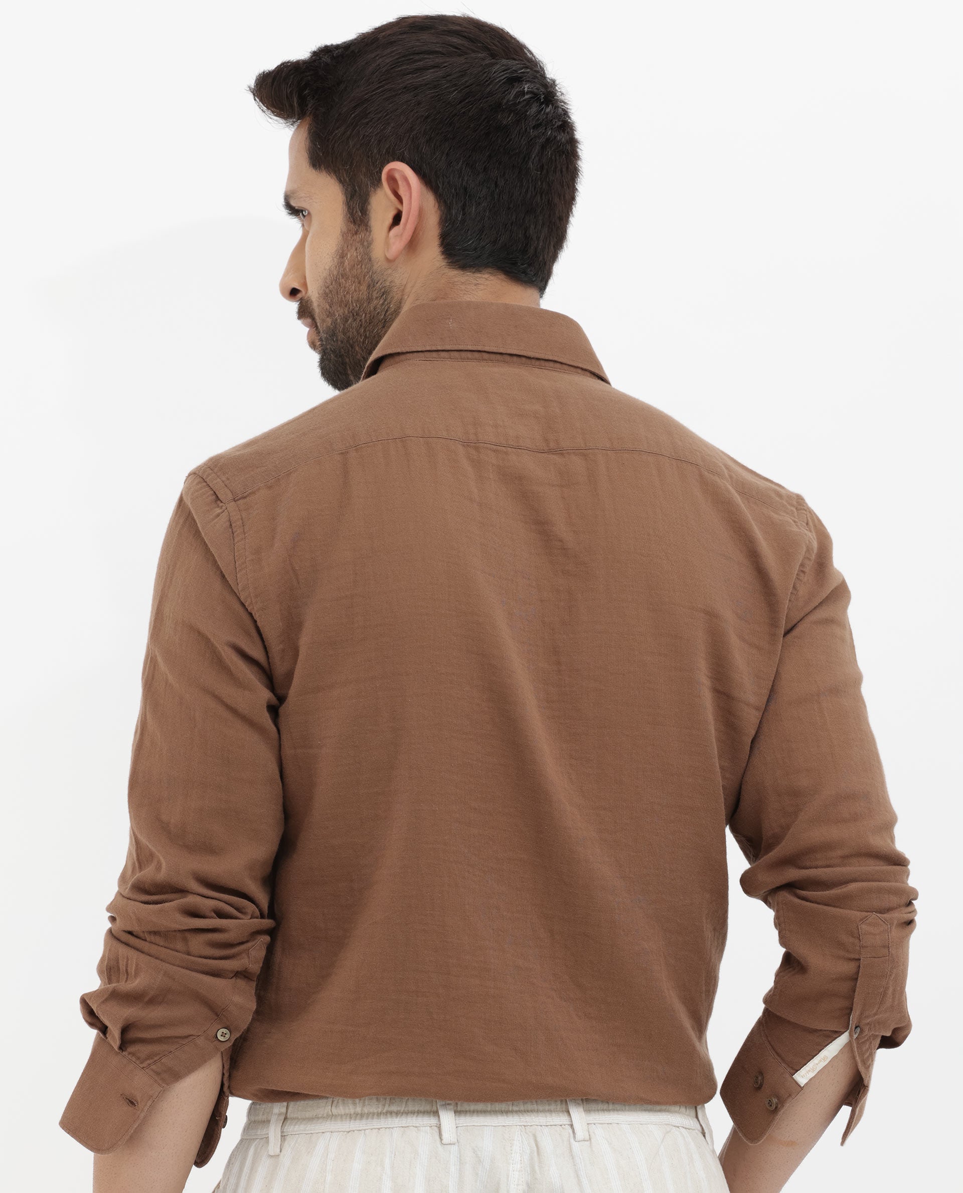 Rare Rabbit Mens Layerr Brown Cotton Fabric Full Sleeves Solid Shirt