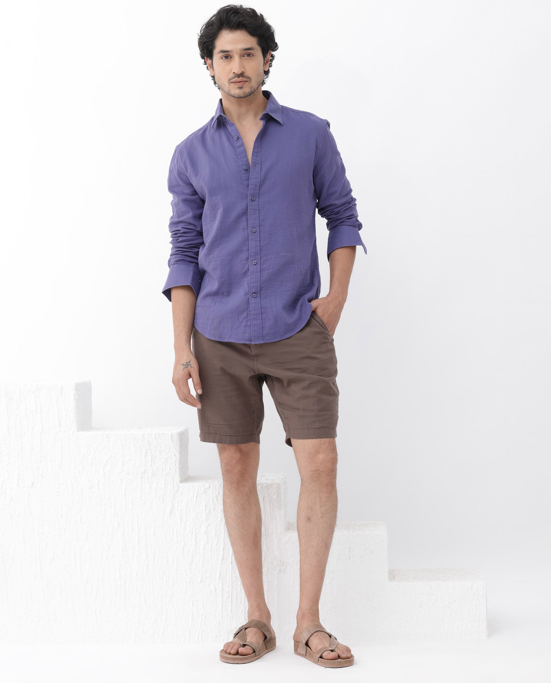 Rare Rabbit Mens Layerr Dusky Purple Cotton Fabric Full Sleeves Solid Shirt