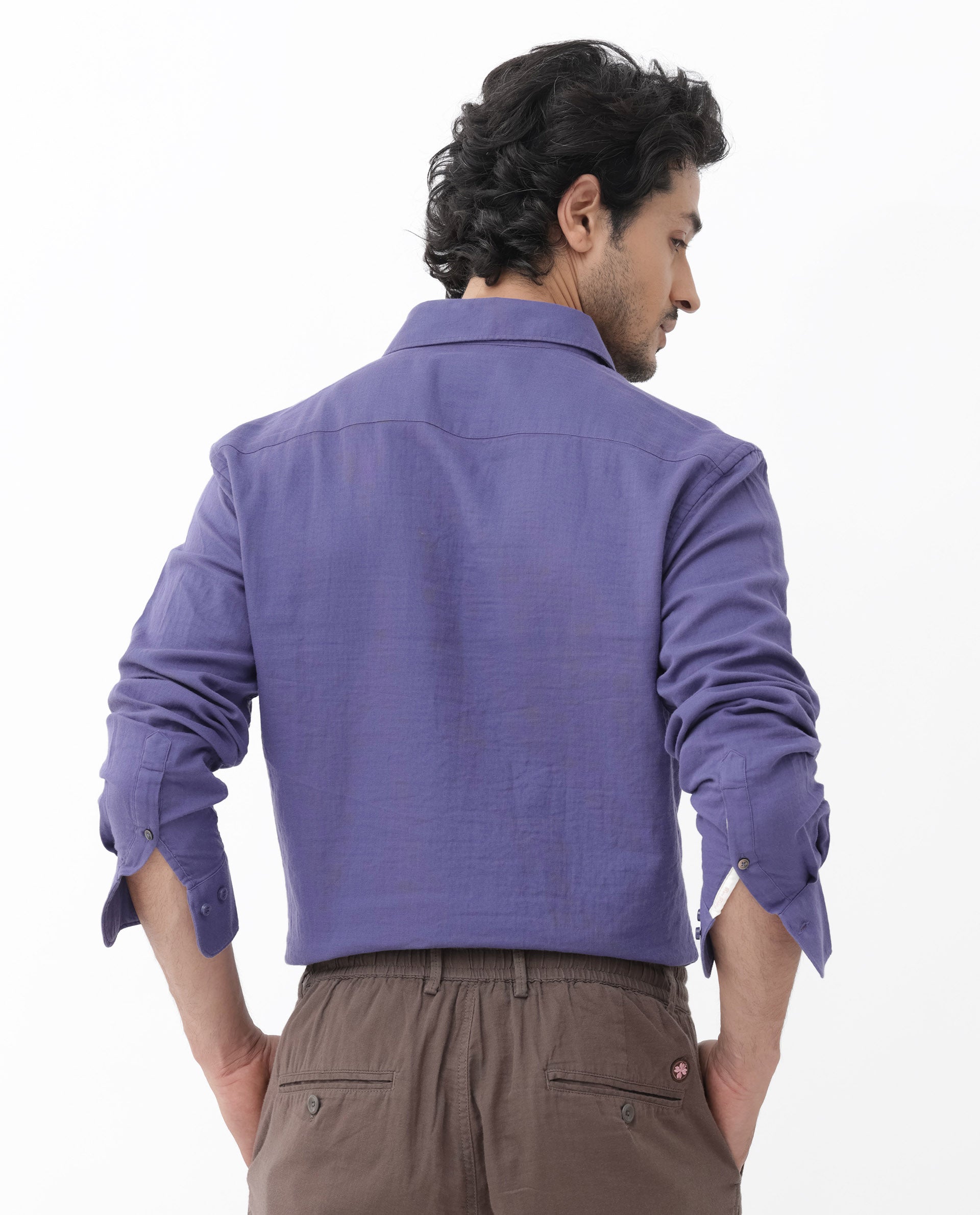 Rare Rabbit Mens Layerr Dusky Purple Cotton Fabric Full Sleeves Solid Shirt