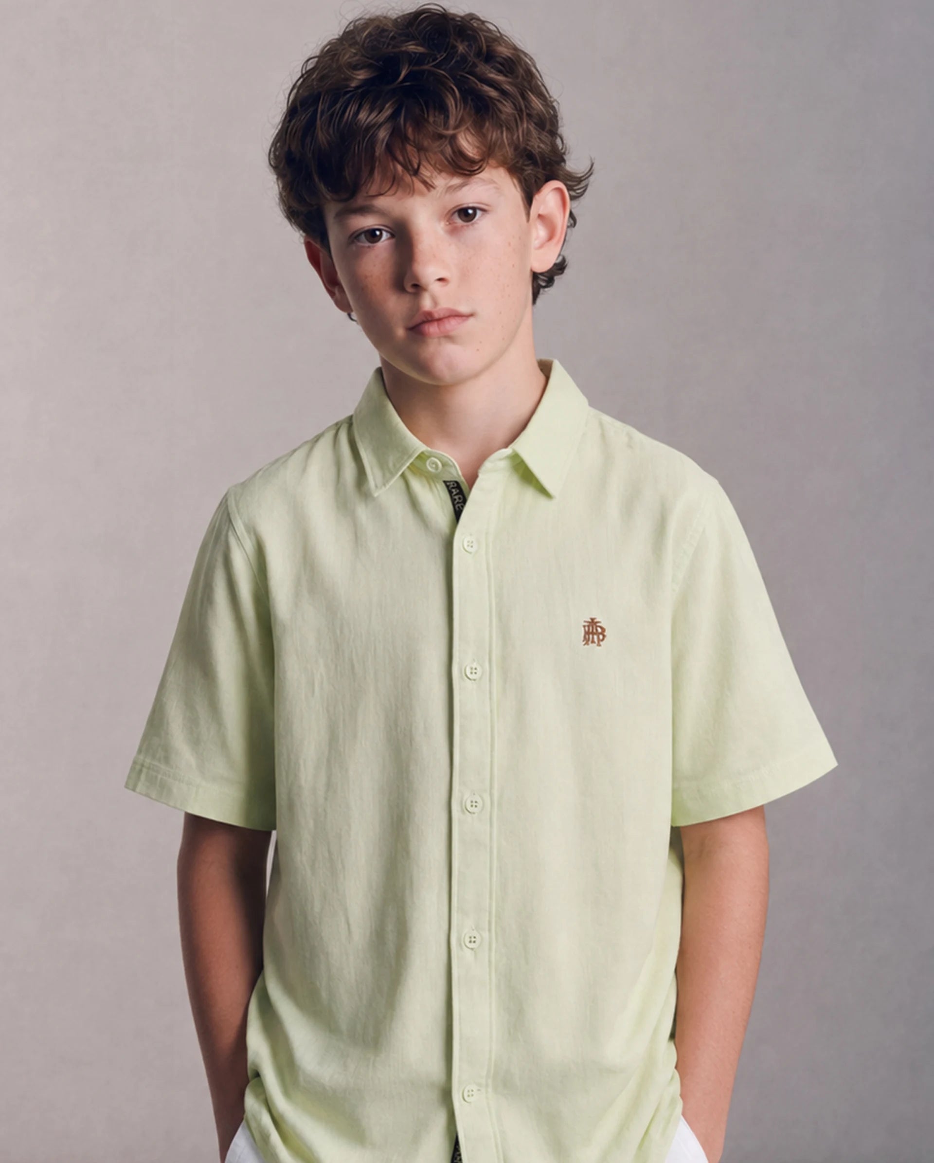 Rare Ones Kids Layerr-Hs-K-Aw26 Fluorescent Green Cotton Fabric Button Closure Regular Plain Shirt