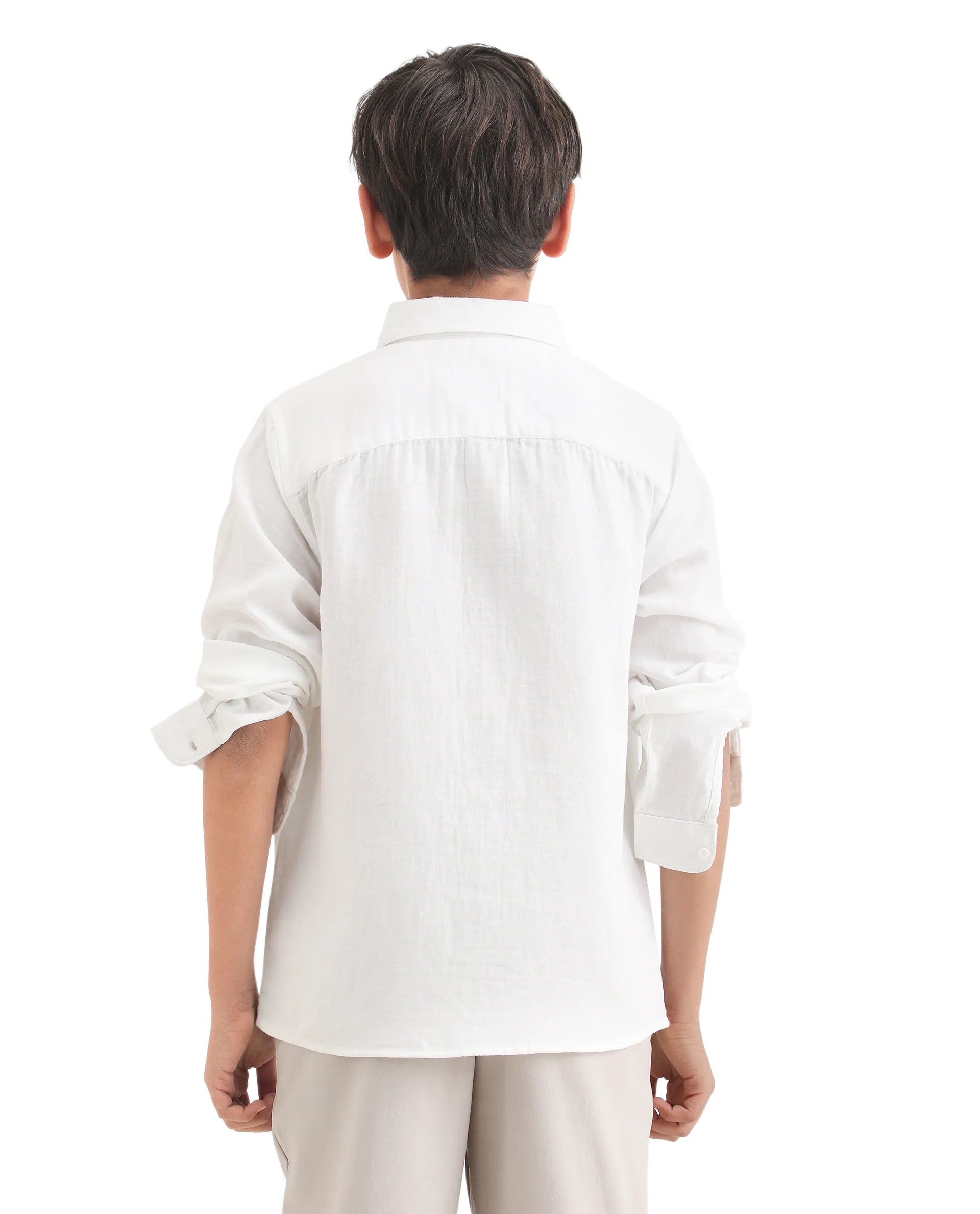 Rare Ones Kids Layerr-K-Fs-26 White Cotton Blend Button Closure Regular Fit Shirt
