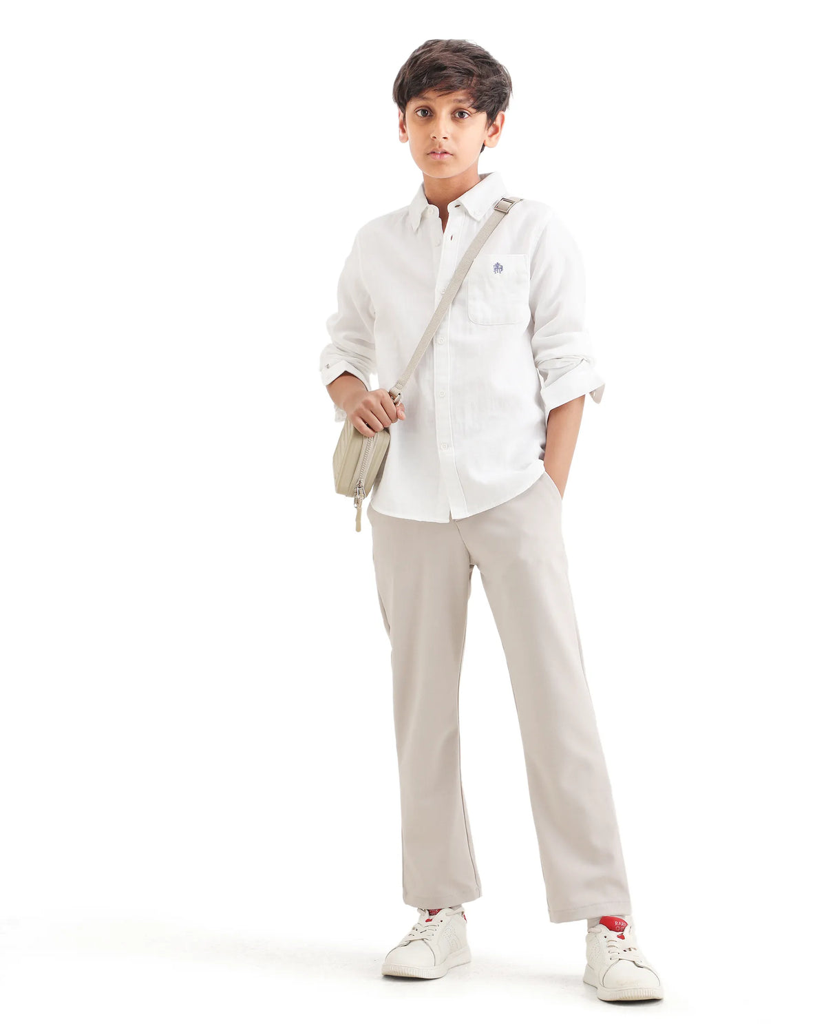 Rare Ones Kids Layerr-K-Fs-26 White Cotton Blend Button Closure Regular Fit Shirt