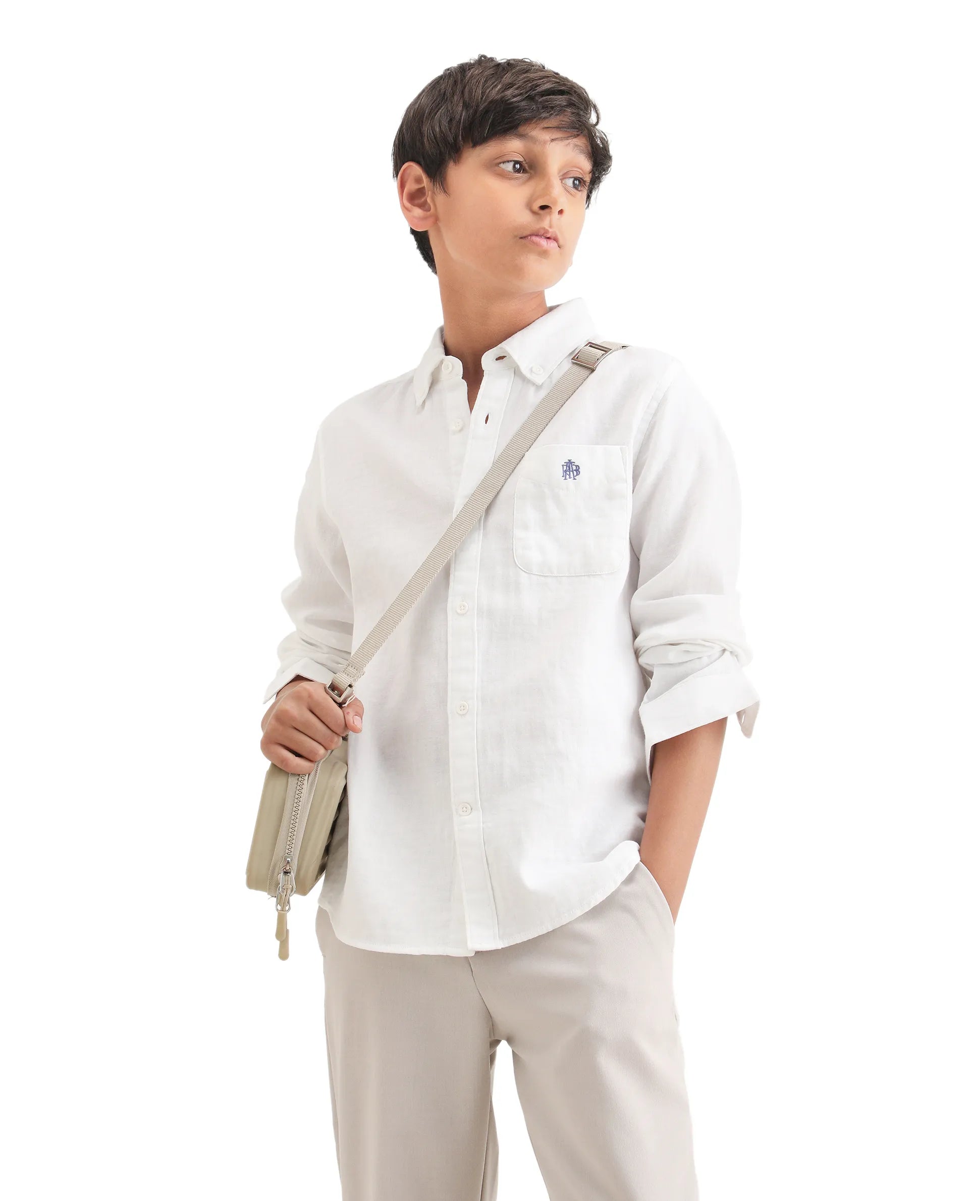 Rare Ones Kids Layerr-K-Fs-26 White Cotton Blend Button Closure Regular Fit Shirt