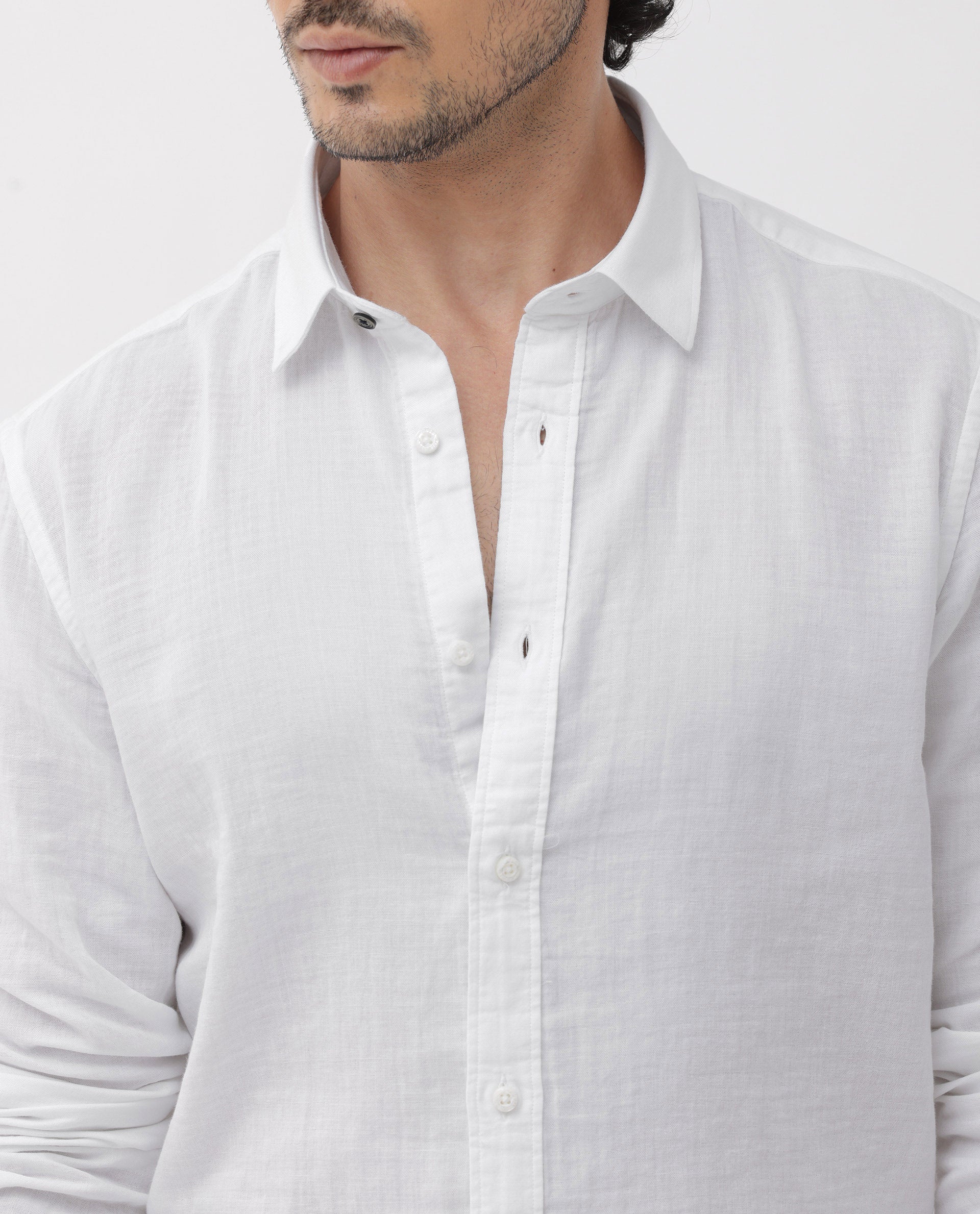 Rare Rabbit Mens Layerr Dusky White Cotton Fabric Full Sleeves Solid Shirt