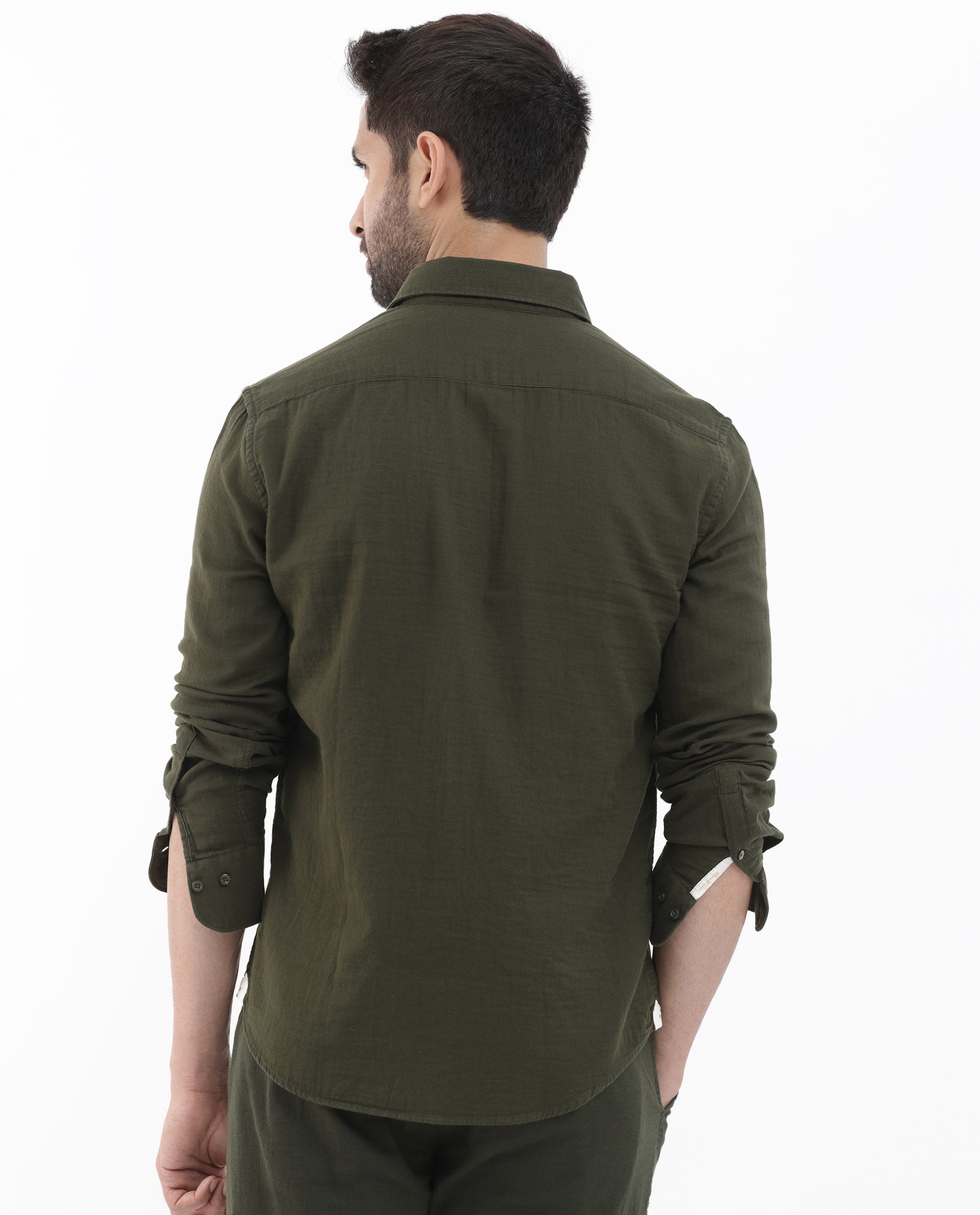 Rare Rabbit Mens Layerr Olive Cotton Fabric Full Sleeves Solid Shirt