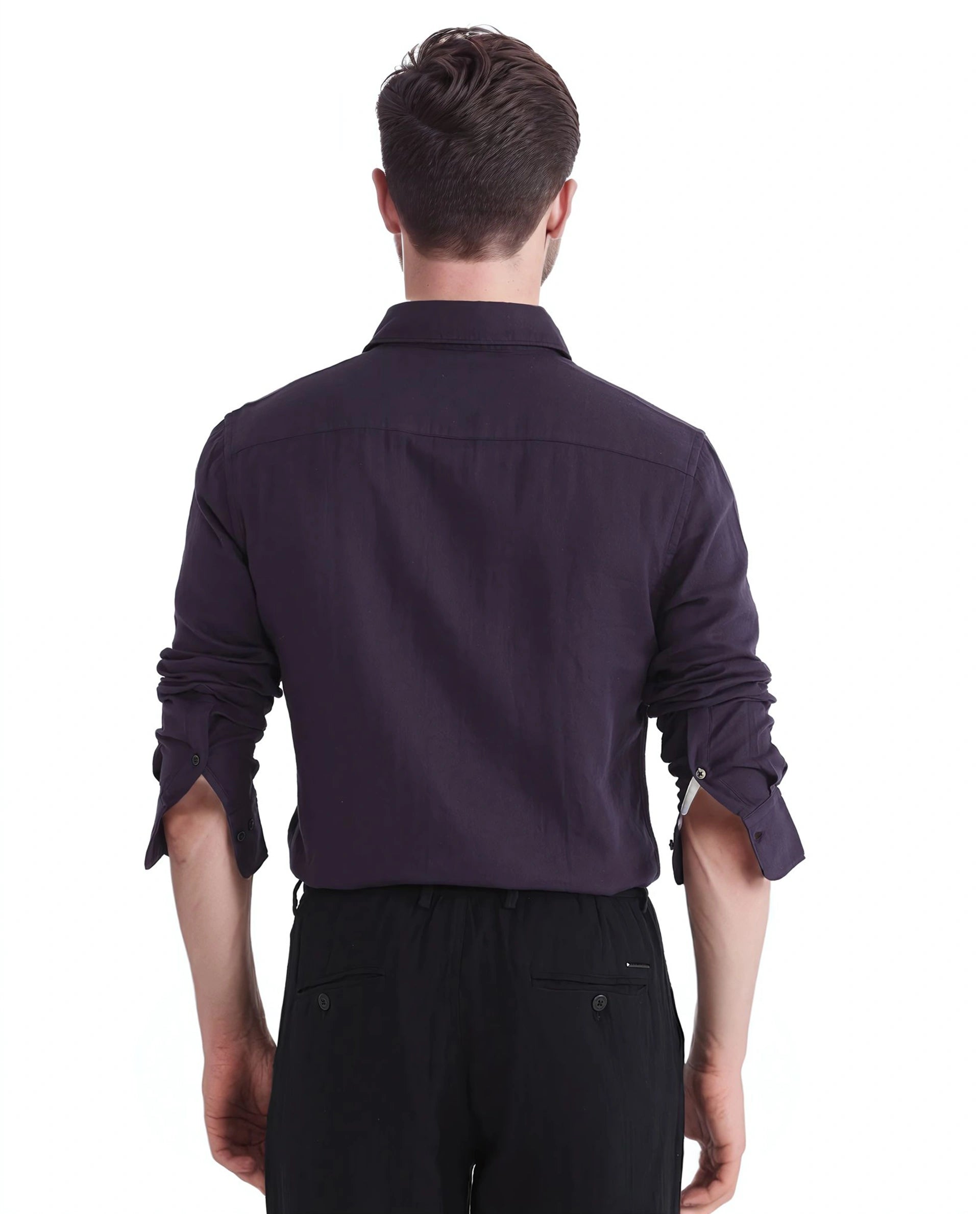 Rare Rabbit Men Layerr Ls-25 Purple Cotton Fabric Full Sleeves Collared Neck Button Closure Plain Shirt