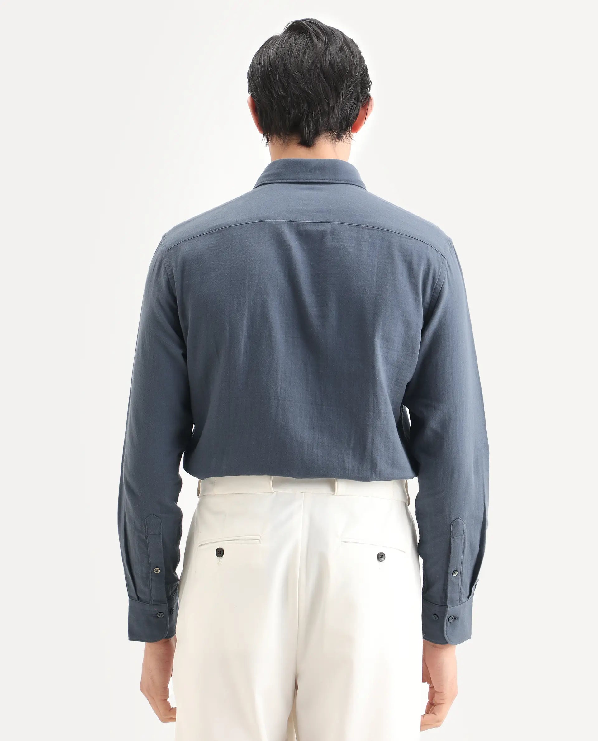 Rare Rabbit Men's Layerr-Ls Dusky Blue Cotton Fabric Full Sleeve Spread Collar Regular Fit Plain Shirt