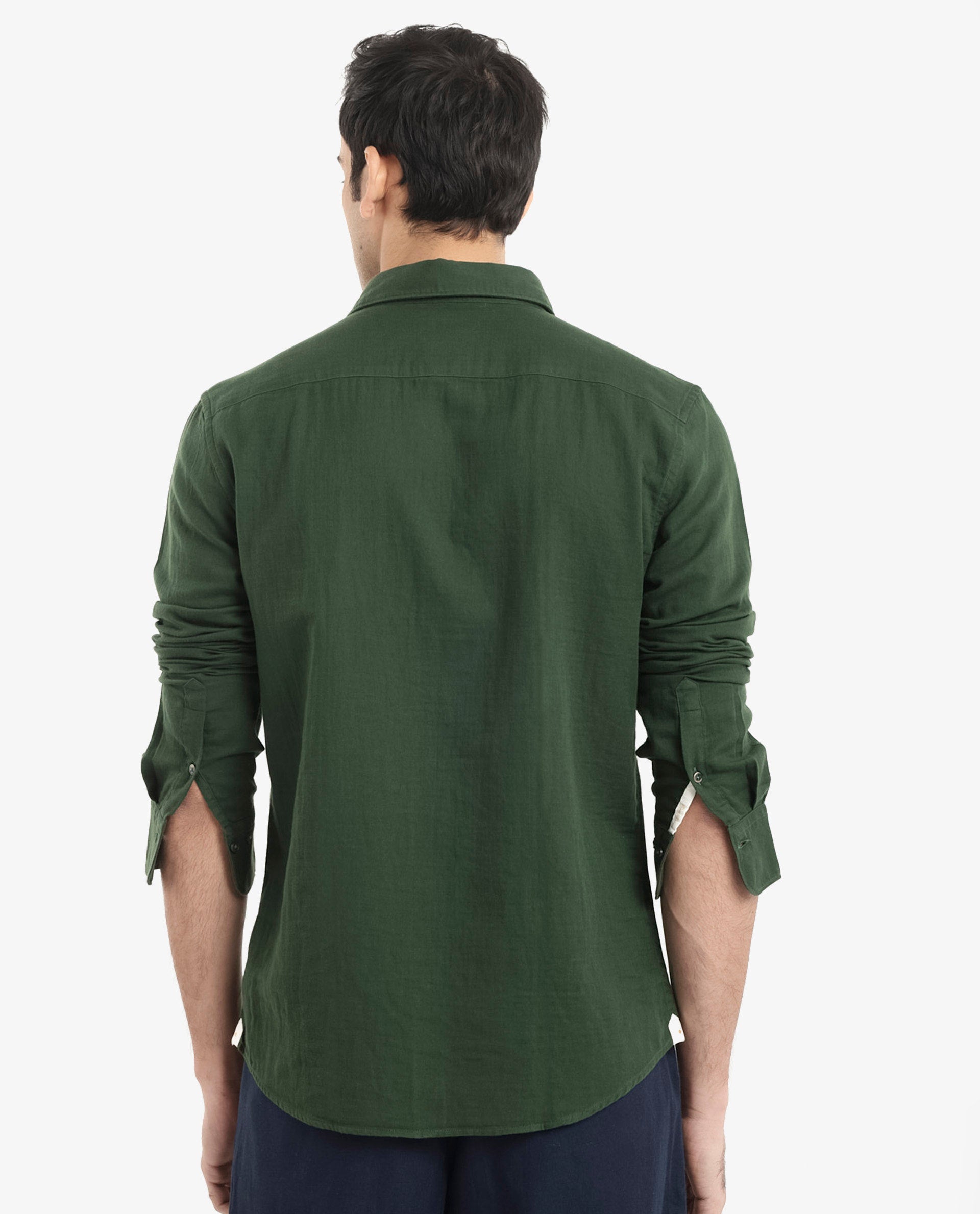 Rare Rabbit Men's Layerr-2 Olive Cotton Fabric Full Sleeve Regular Fit Solid Shirt