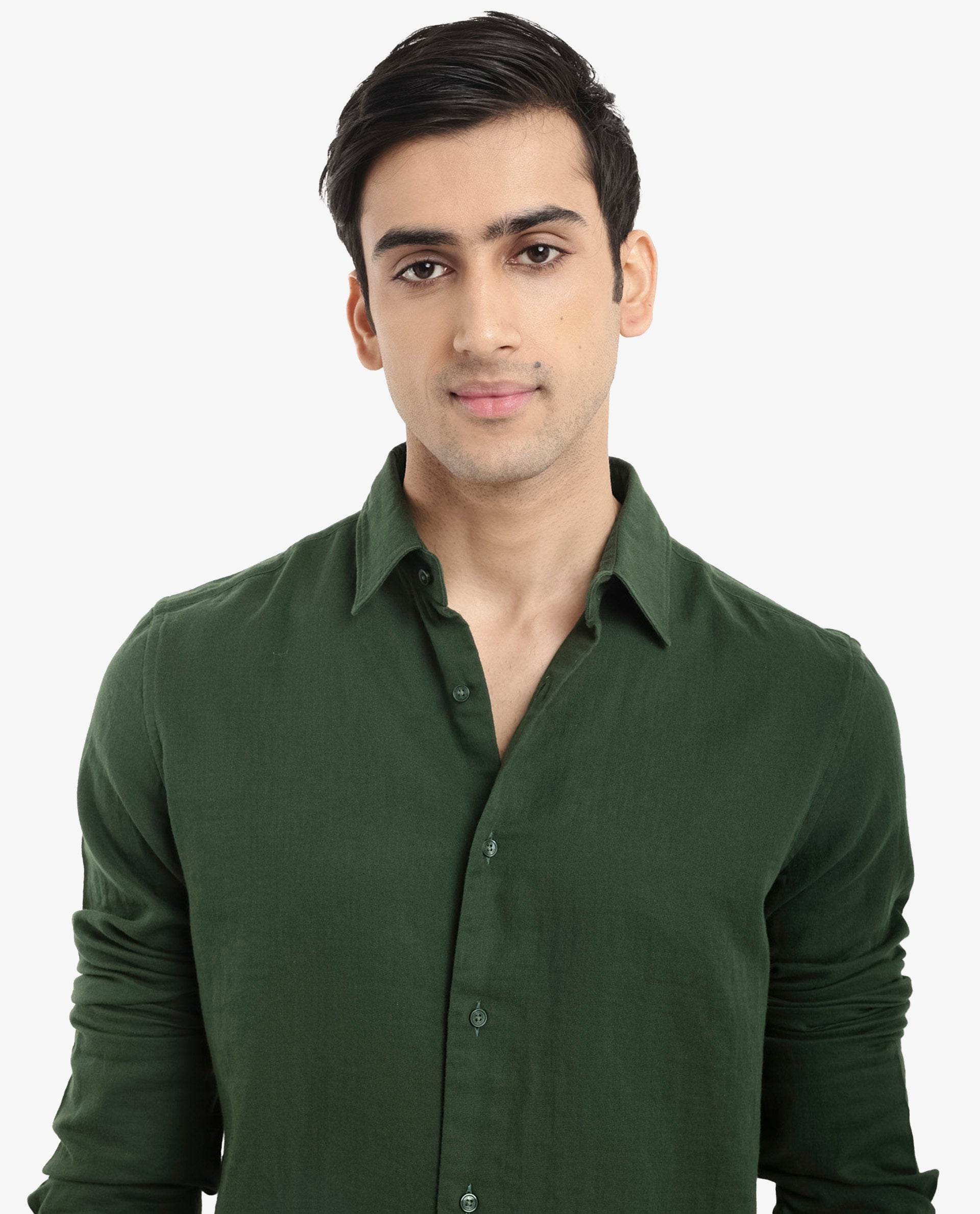 Rare Rabbit Men's Layerr-2 Olive Cotton Fabric Full Sleeve Regular Fit Solid Shirt