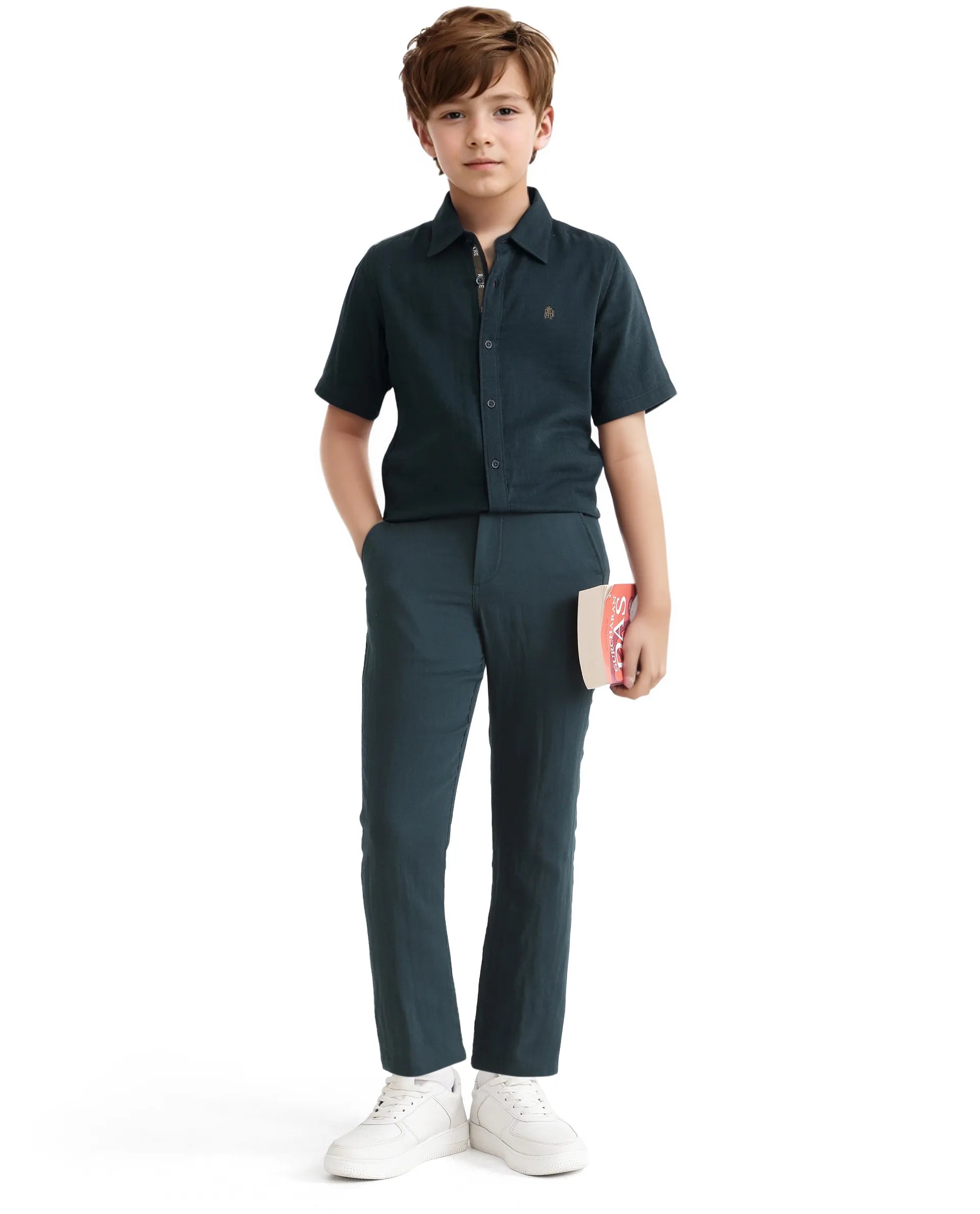 Rare Ones Kids Layerr Hs-K Teal Cotton Short Sleeve Spread Collar Solid Shirt