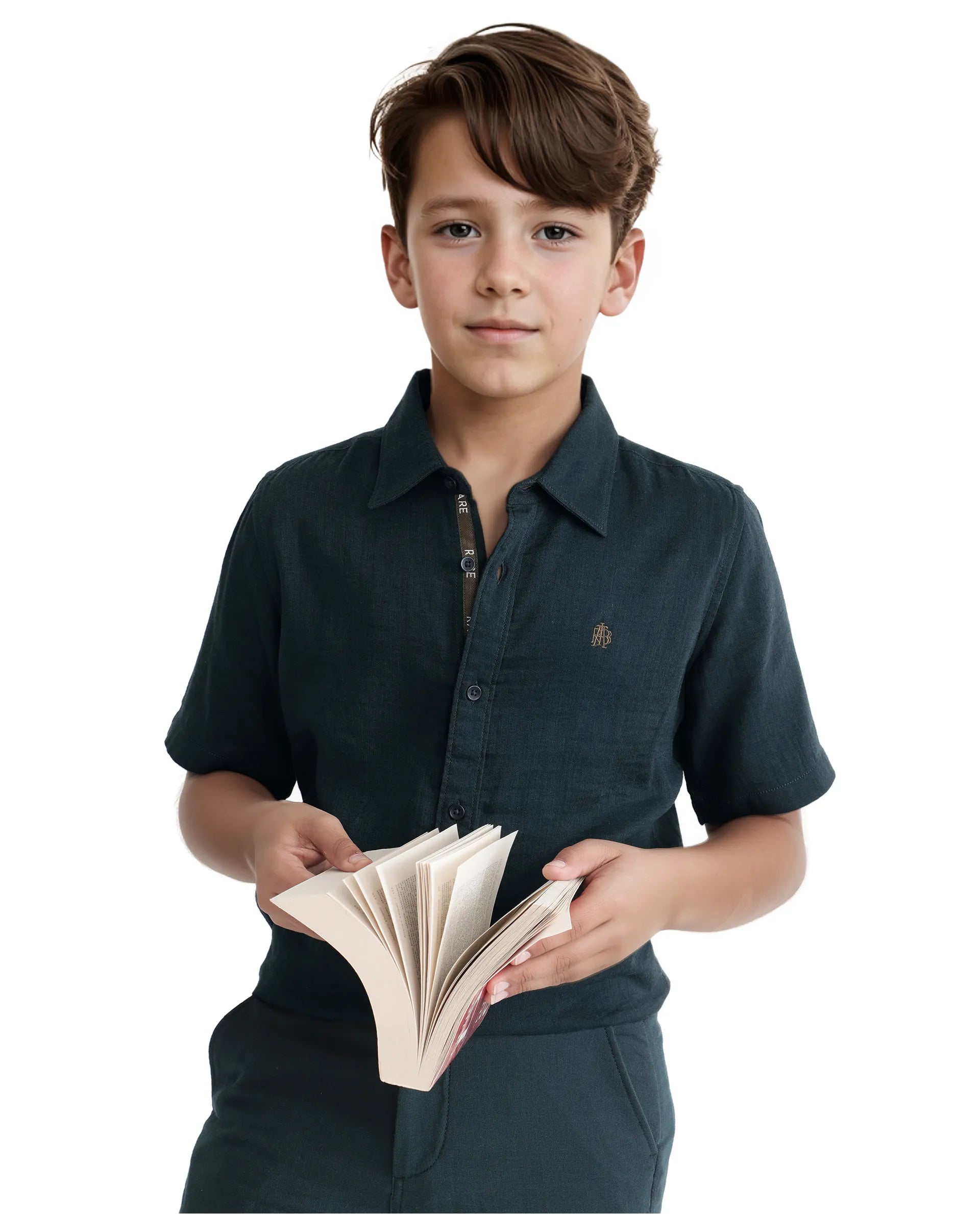 Rare Ones Kids Layerr Hs-K Teal Cotton Short Sleeve Spread Collar Solid Shirt