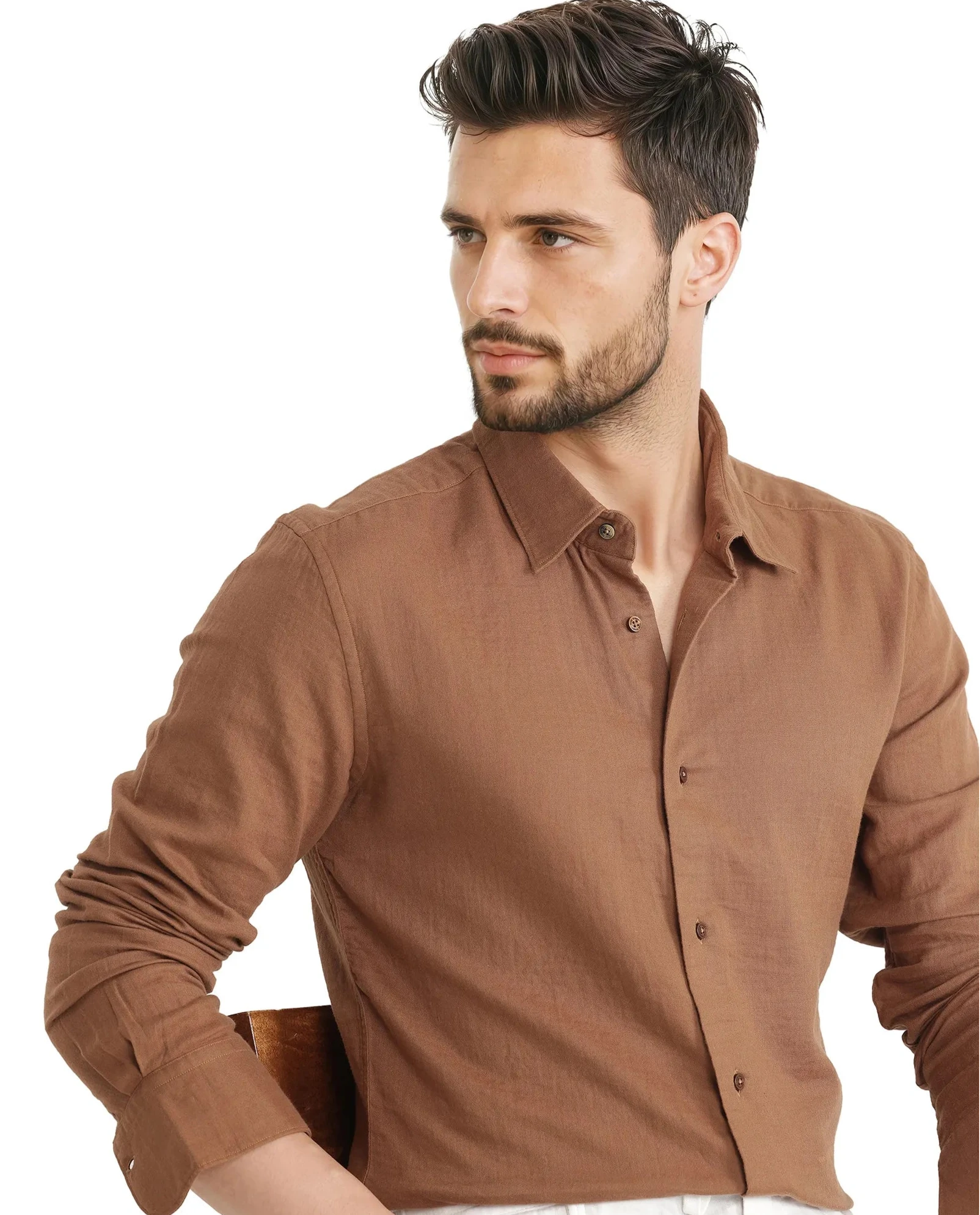 Rare Rabbit Men Layerr Ls-25 Brown Cotton Fabric Full Sleeve Collared Neck Button Closure Plain Shirt