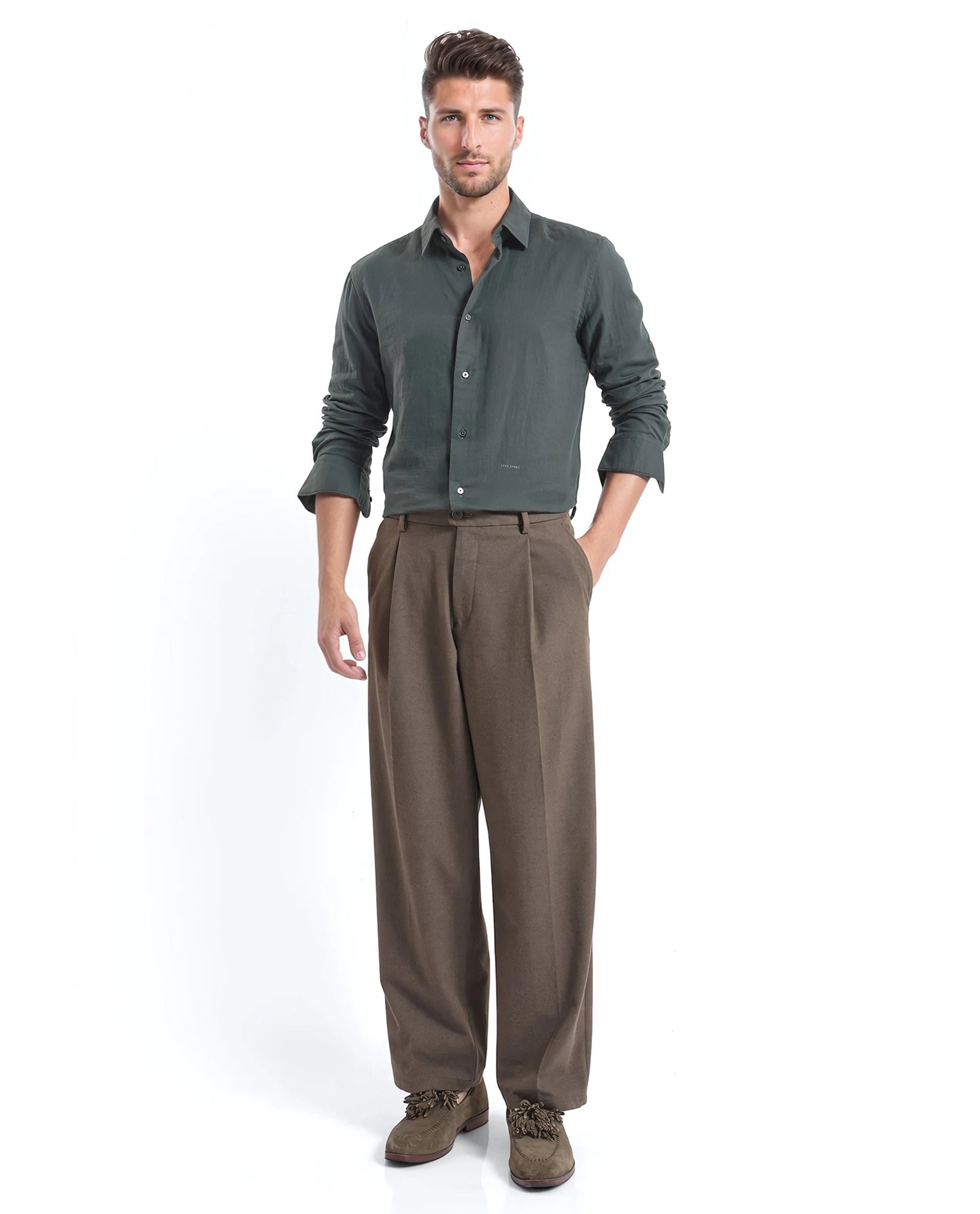 Rare Rabbit Men Layerr Ls-25 Dark Green Cotton Fabric Full Sleeves Collared Neck Button Closure Plain Shirt