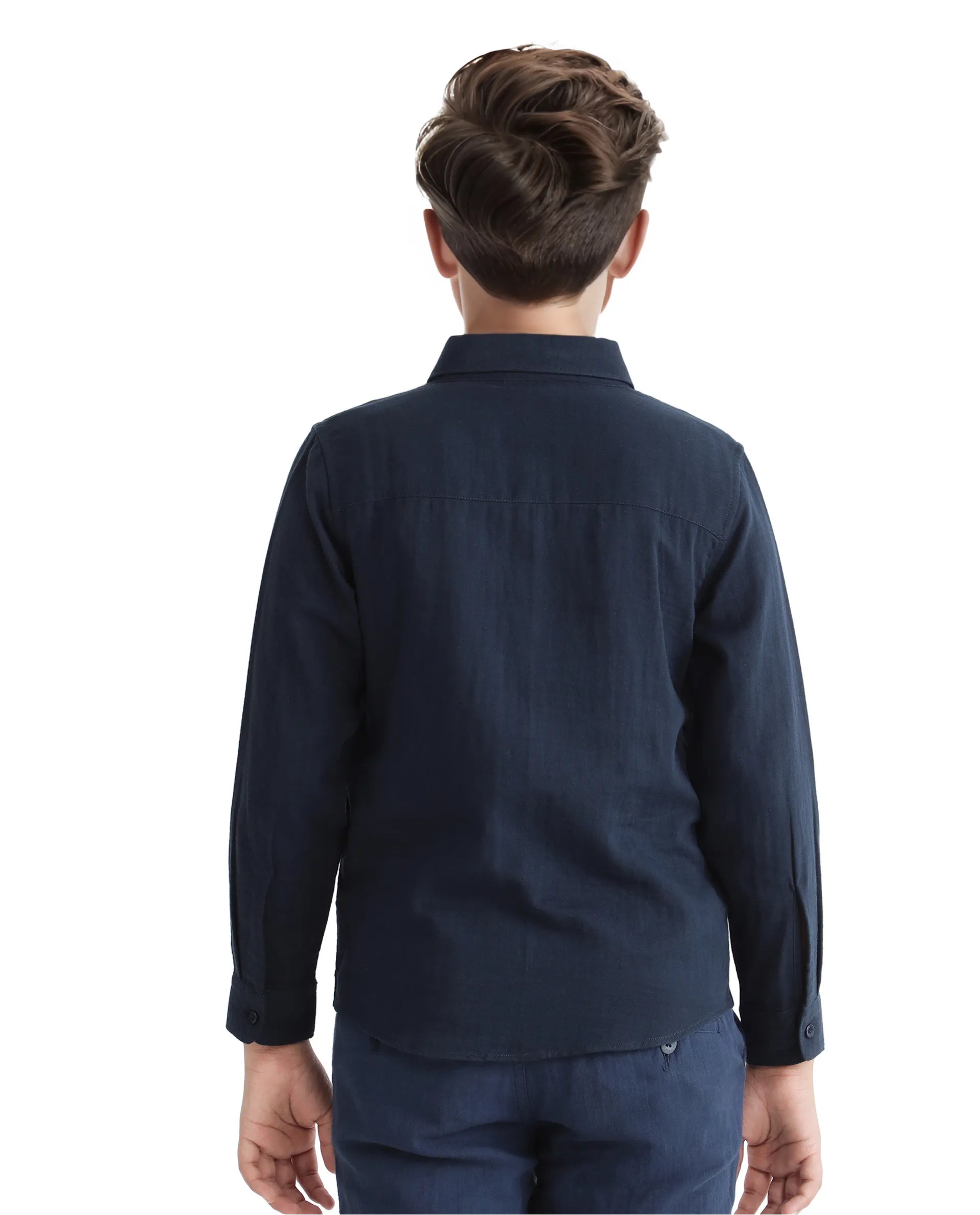 Rare Ones Kids Layerr Ls-K Navy Cotton Full Sleeve Spread Collar Solid Shirt