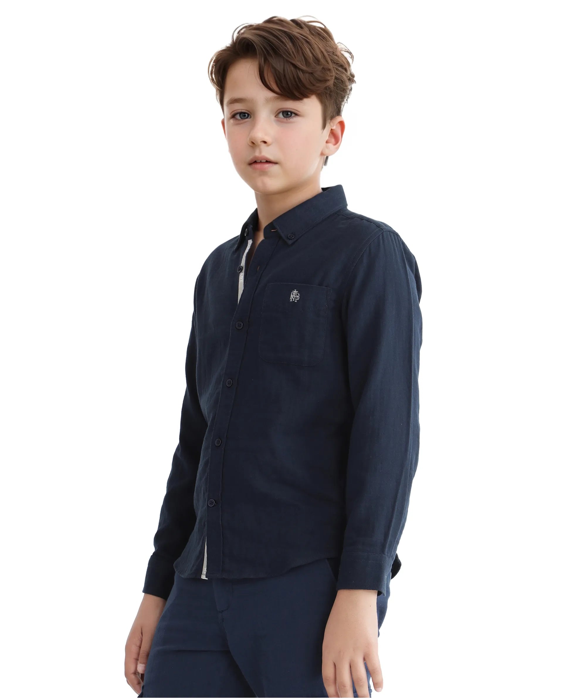 Rare Ones Kids Layerr Ls-K Navy Cotton Full Sleeve Spread Collar Solid Shirt