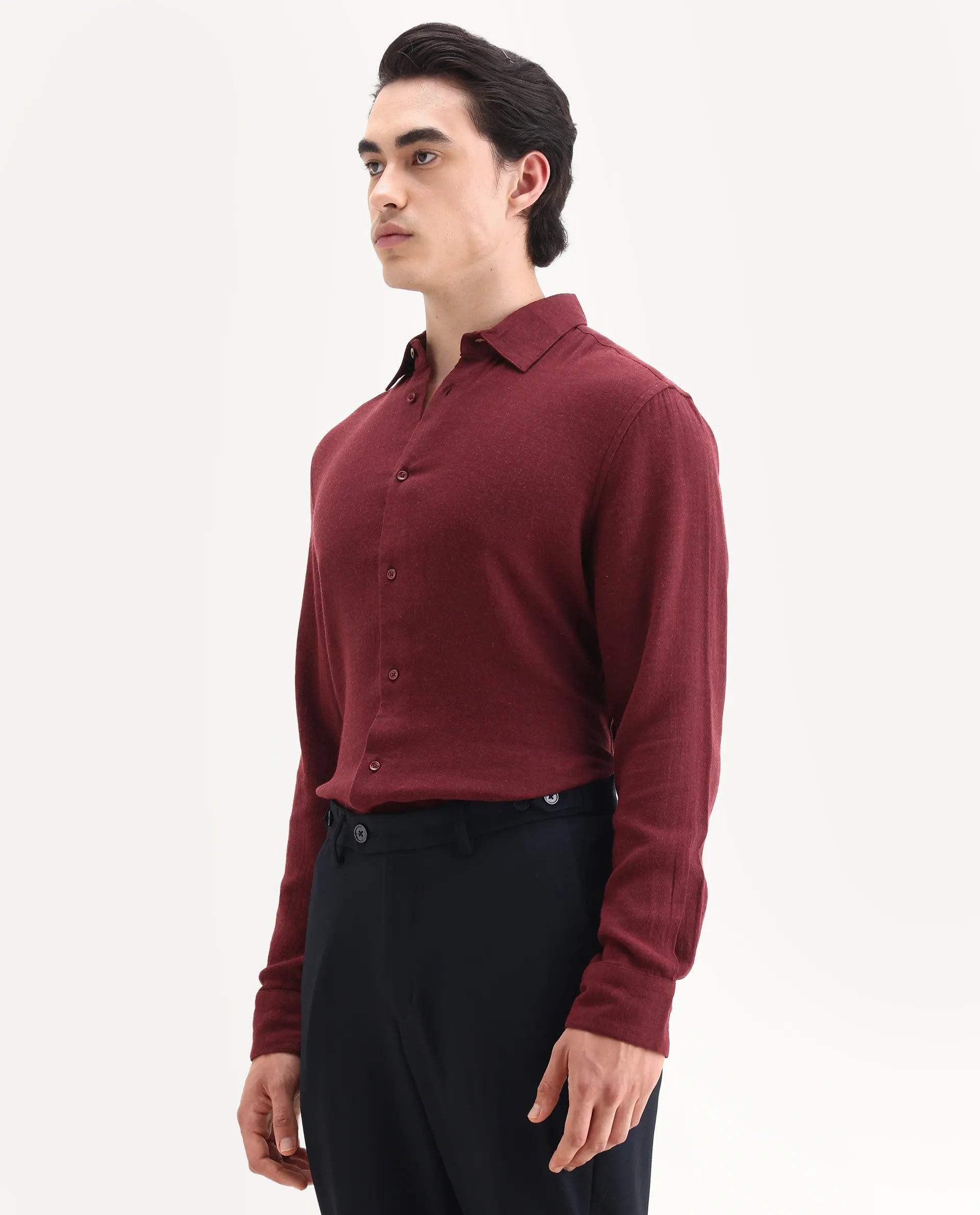 Rare Rabbit Men's Layt Red Cotton Blend Fabric Spread Collar Regular Fit Plain Shirt
