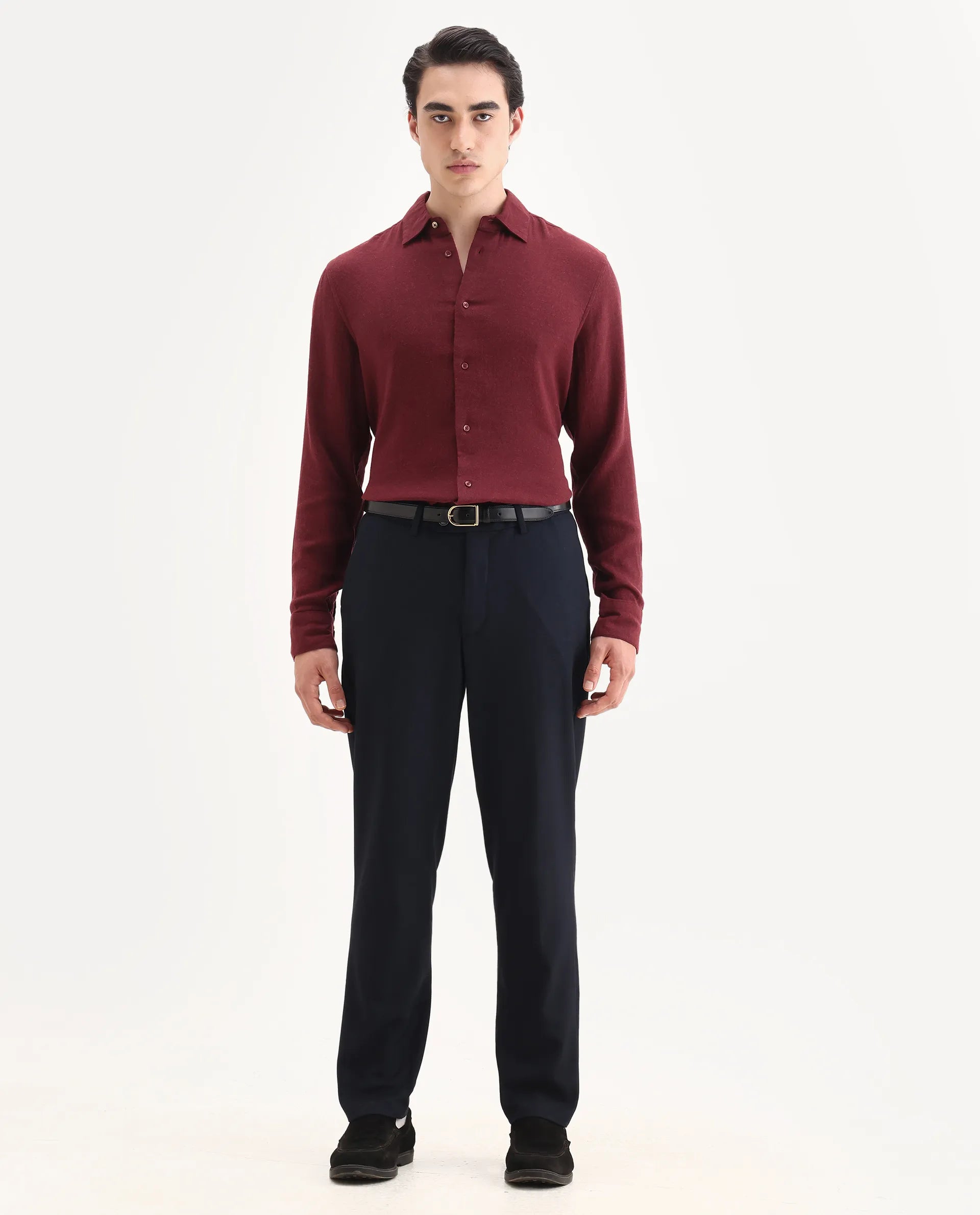 Rare Rabbit Men's Layt Red Cotton Blend Fabric Spread Collar Regular Fit Plain Shirt