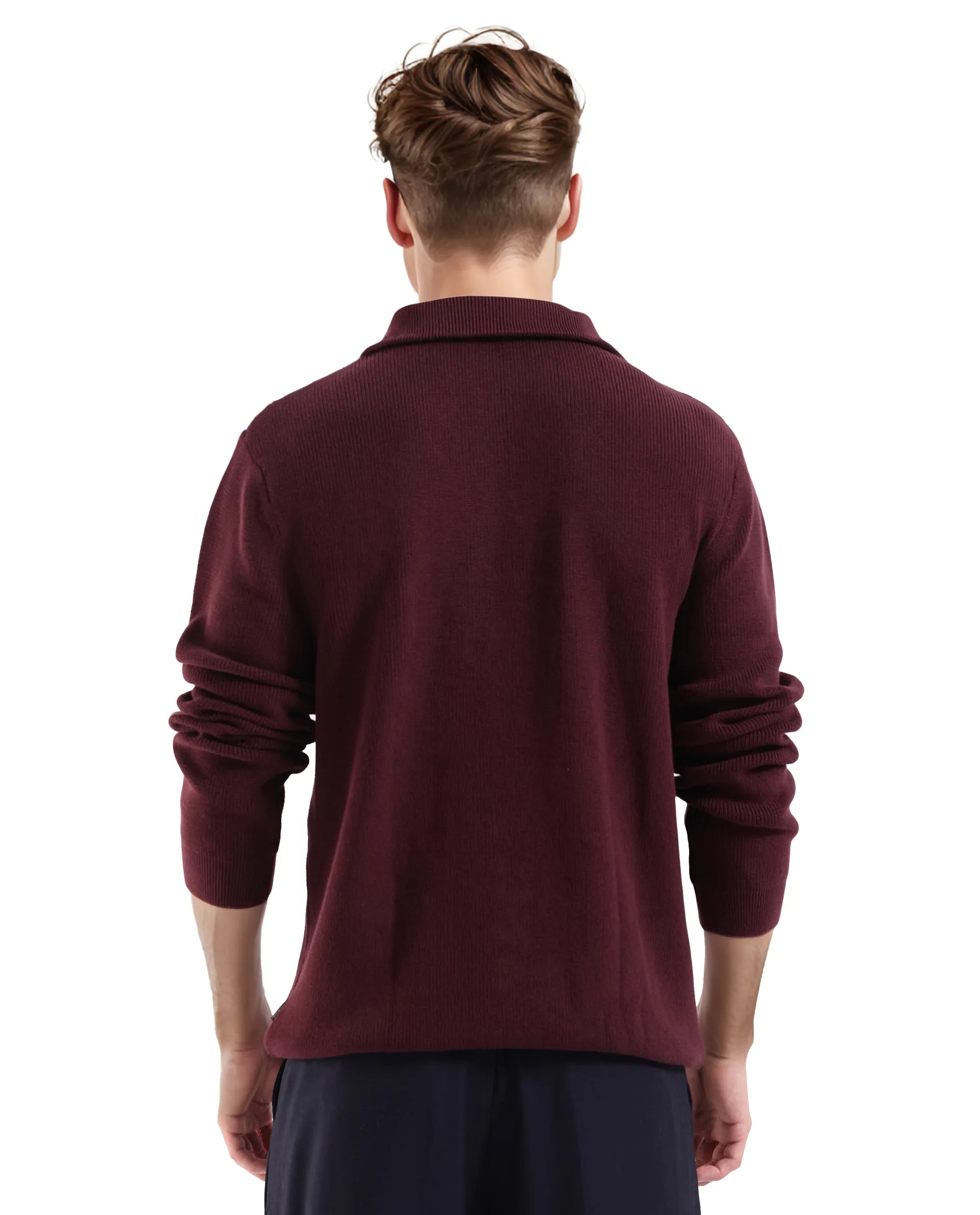 Rare Rabbit Men's Laz Brown Cotton Blend Full Sleeve Broad Collar Zipper Closure Regular Fit Solid Sweater