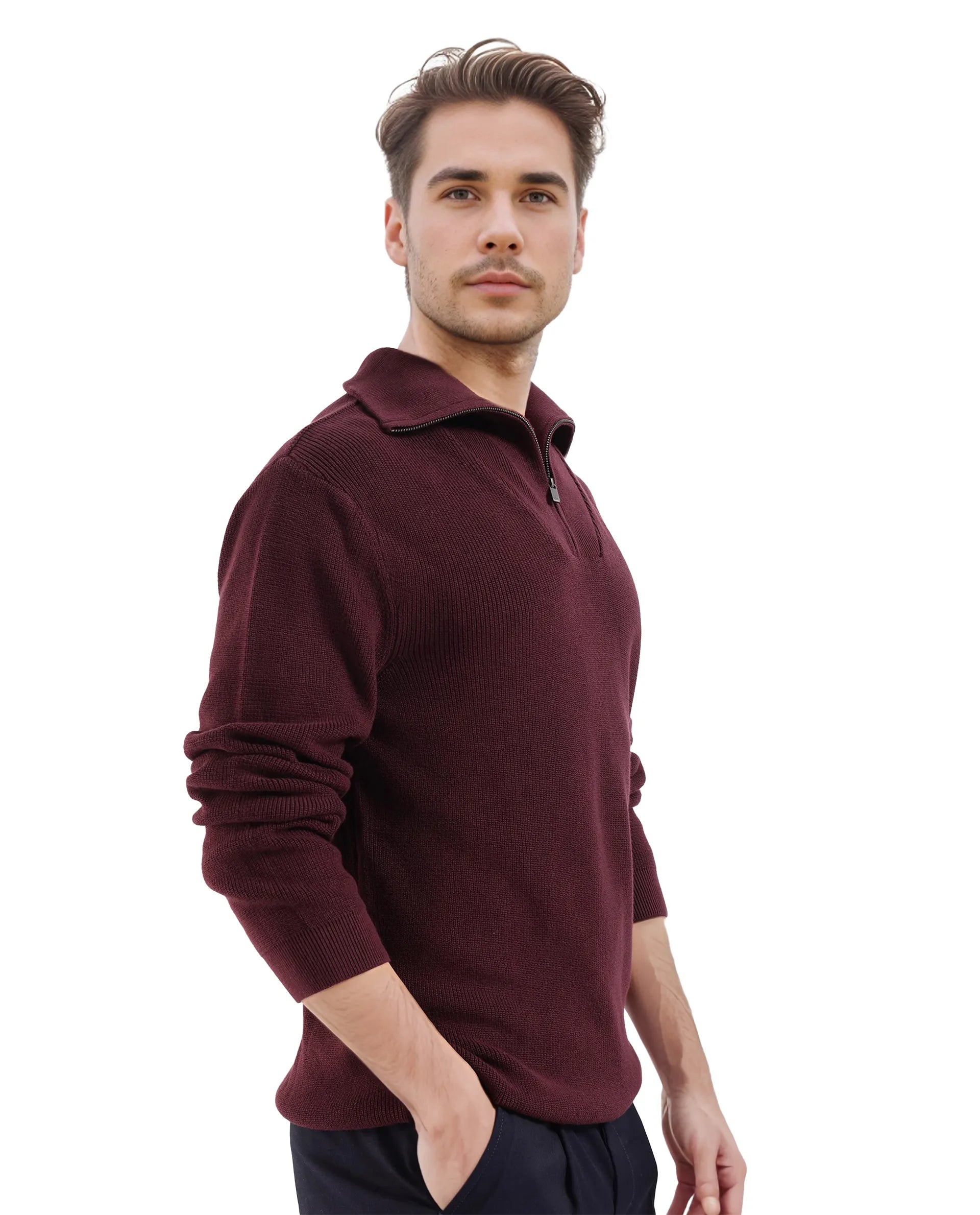 Rare Rabbit Men's Laz Brown Cotton Blend Full Sleeve Broad Collar Zipper Closure Regular Fit Solid Sweater