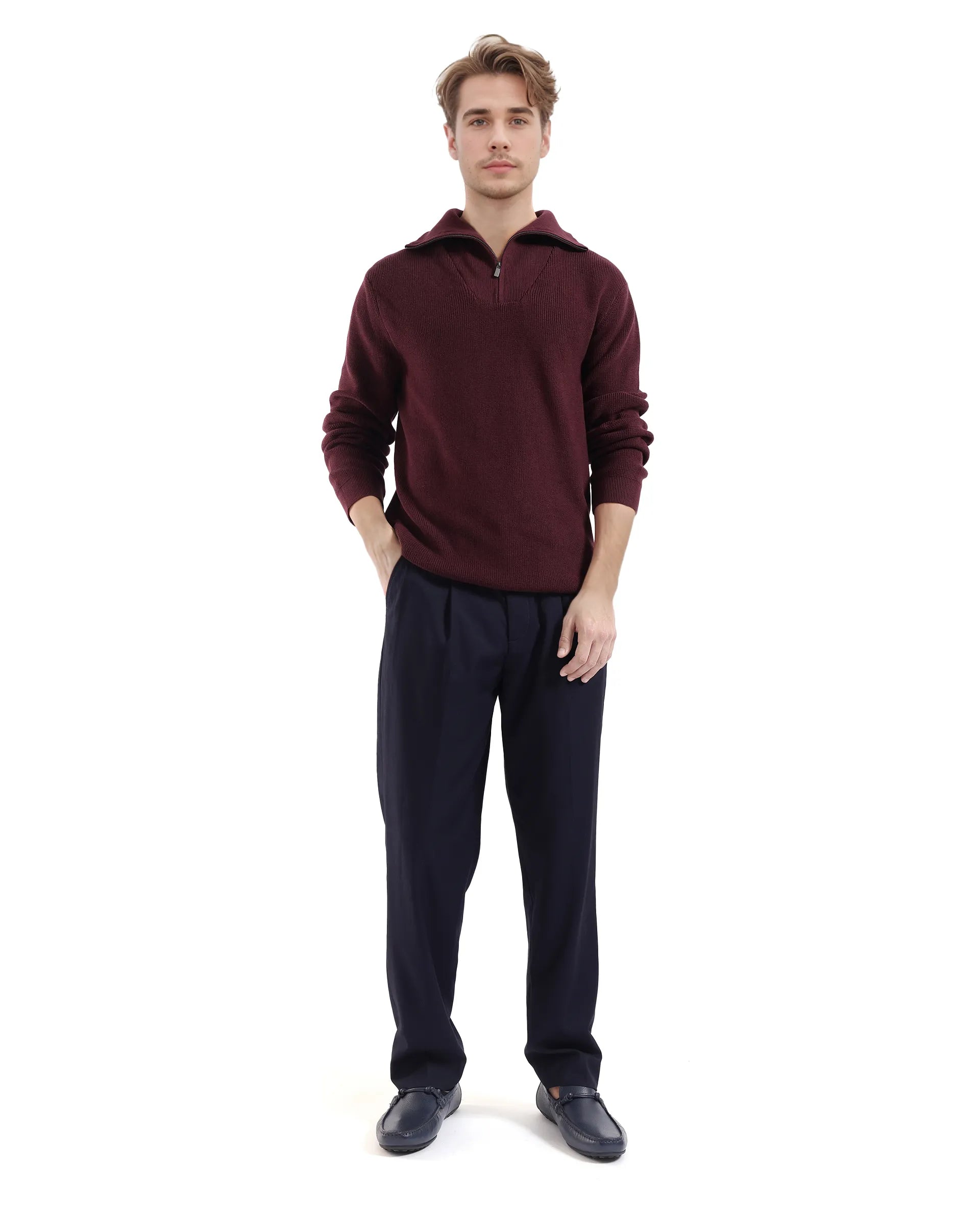 Rare Rabbit Men's Laz Brown Cotton Blend Full Sleeve Broad Collar Zipper Closure Regular Fit Solid Sweater