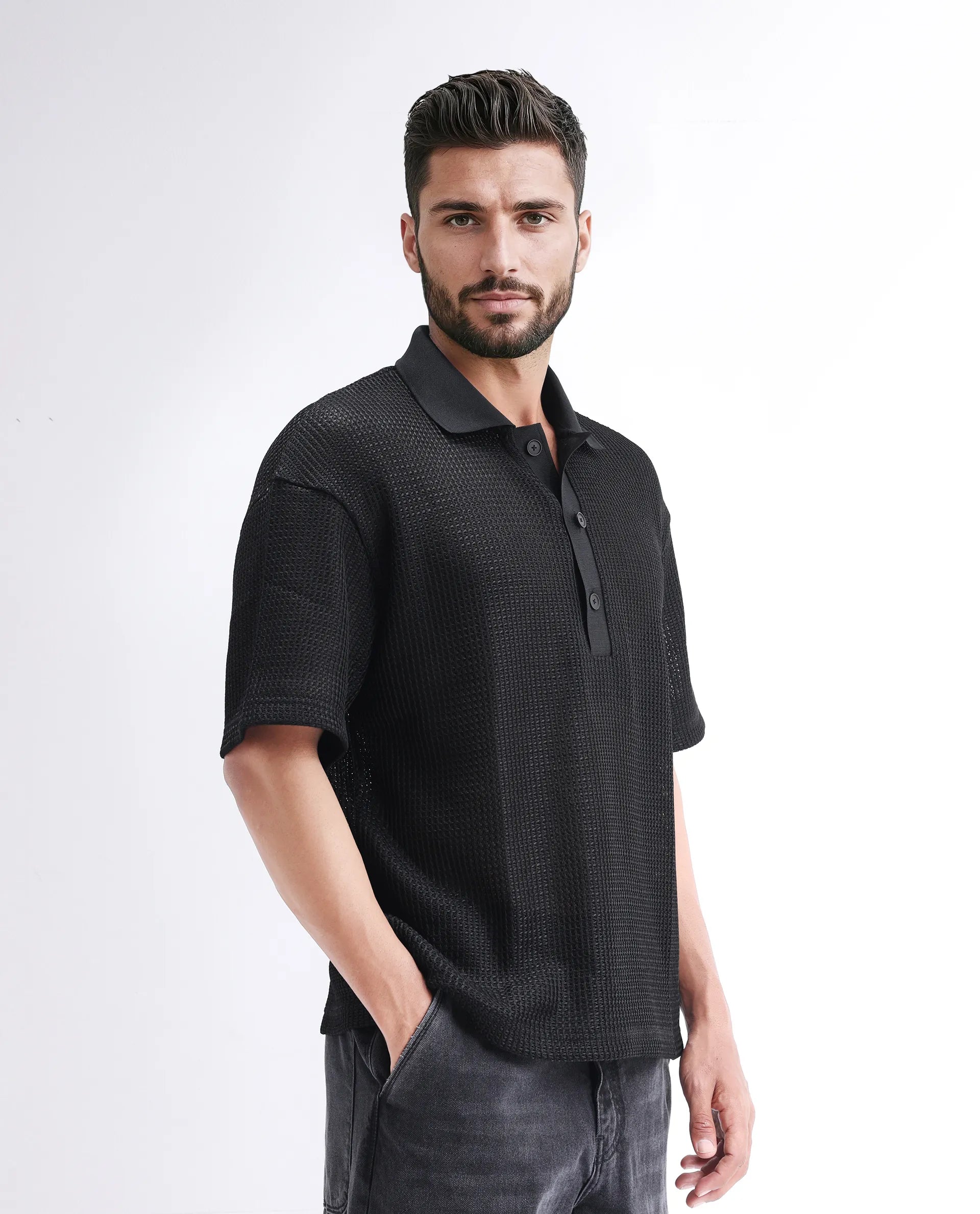 Rare Rabbit Men's Lbiza Black Cotton Plain Regular Fit Full Sleeve Collared Shirt