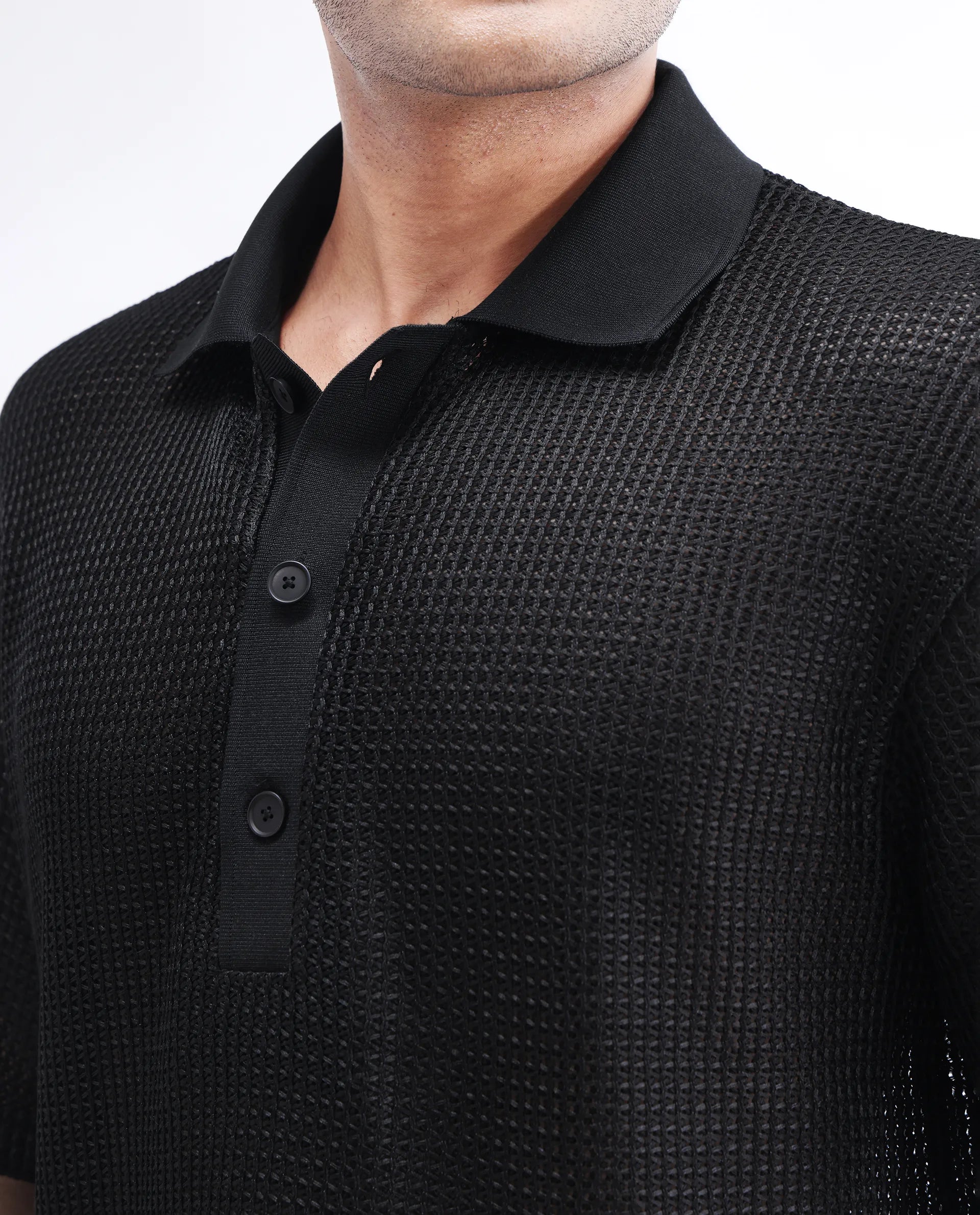 Rare Rabbit Men's Lbiza Black Cotton Plain Regular Fit Full Sleeve Collared Shirt