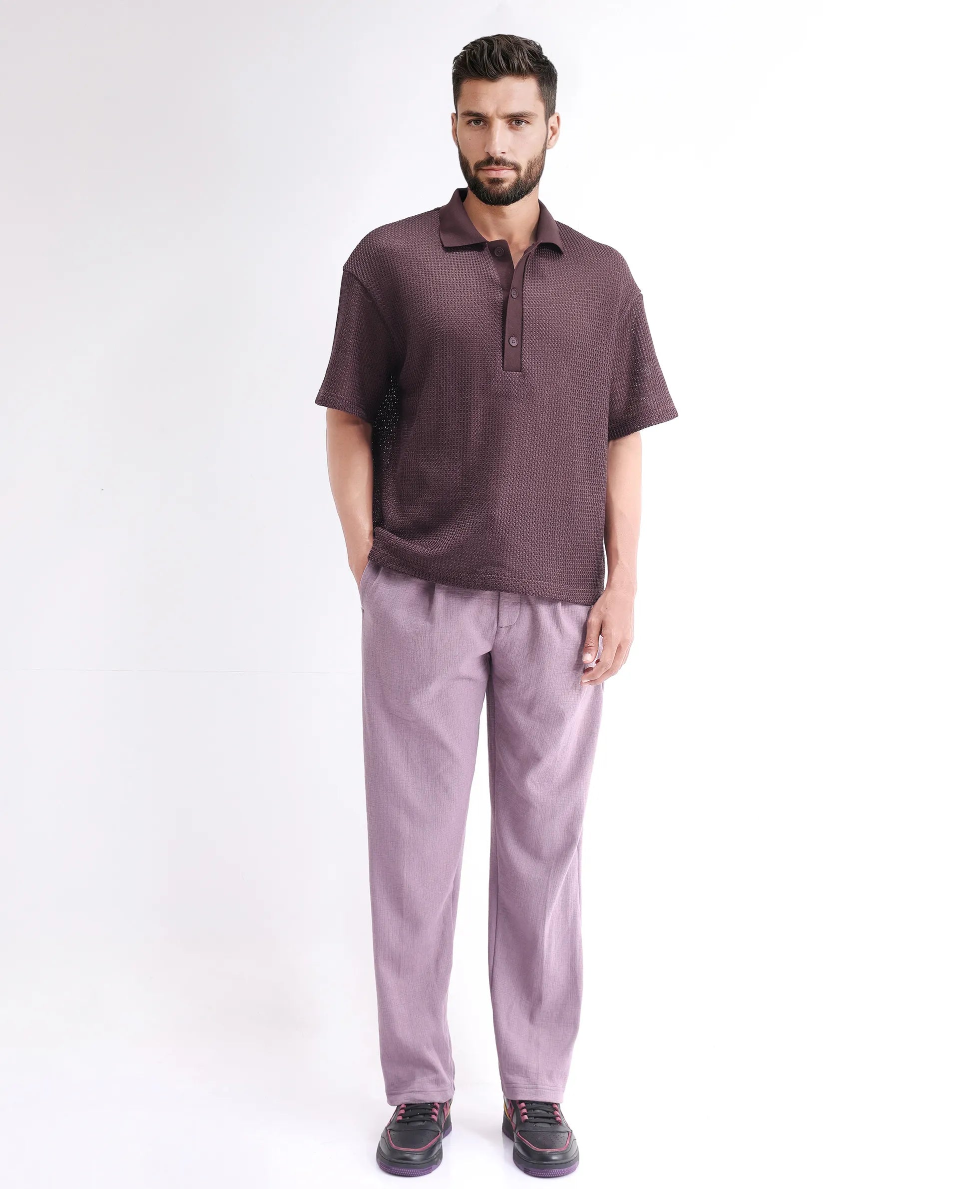 Rare Rabbit Men's Lbiza Maroon Cotton Plain Regular Fit Half Sleeve Collared Shirt