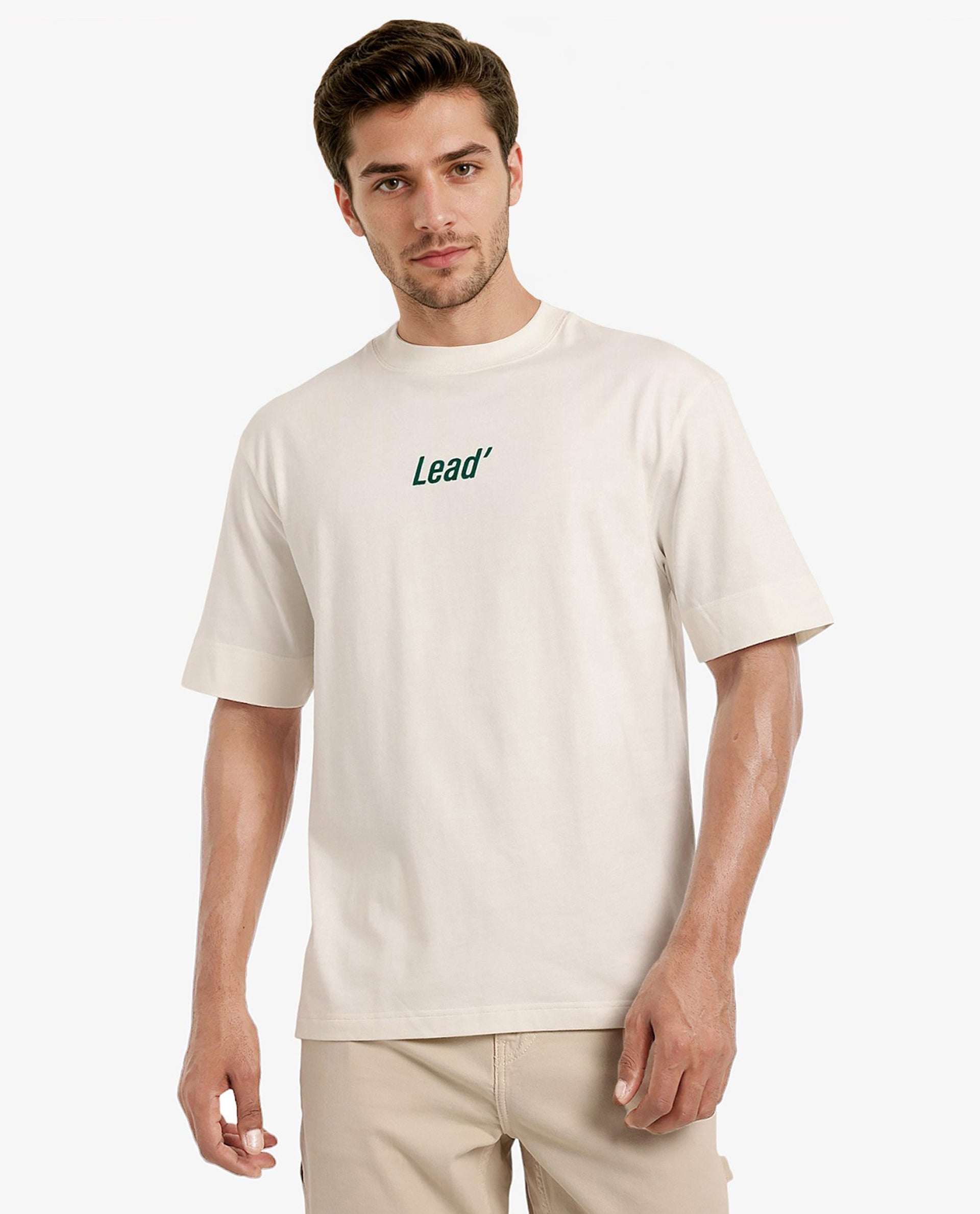 Rare Rabbit Men Lea Off White Cotton Fabric Short Sleeve Crew Neck Oversized Fit Graphic Flock Print T-Shirt