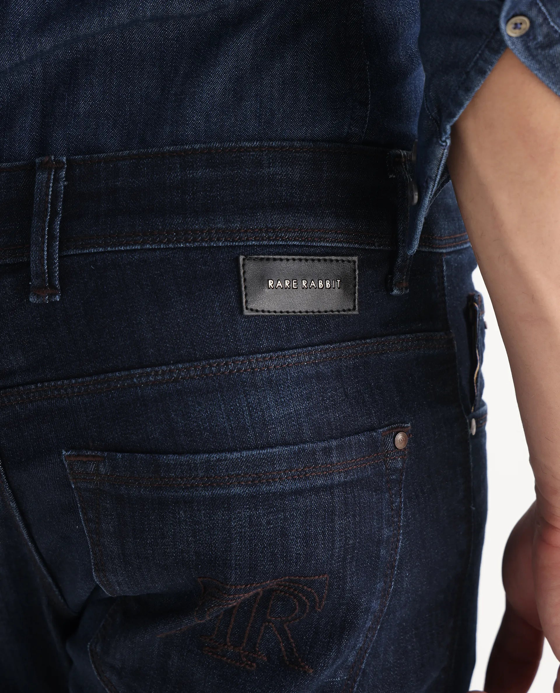 Rare Rabbit Men's Ledo Dark Navy Cotton Blend Plain Hawk Slim Fit Jeans