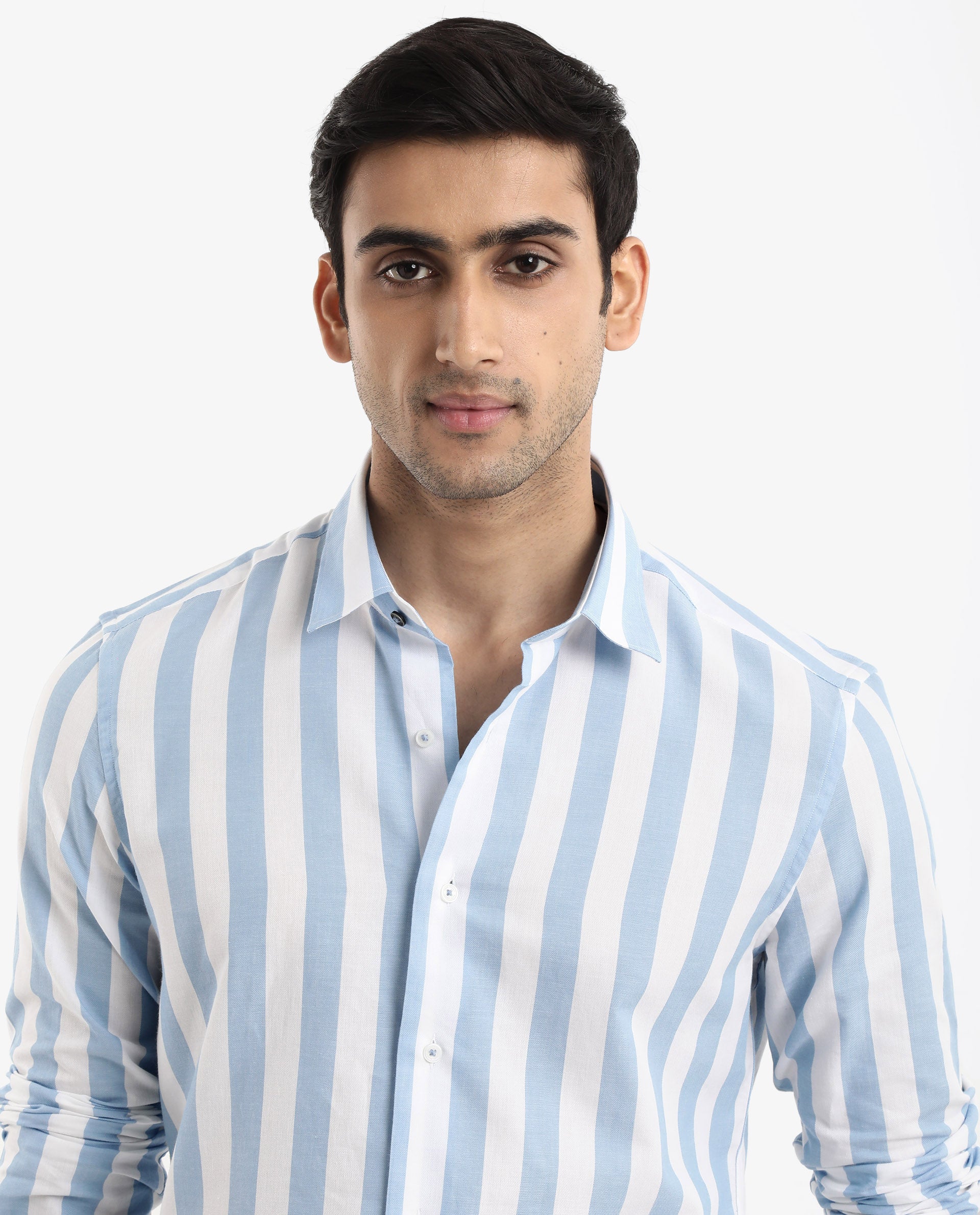 Rare Rabbit Men's Leeds Blue Cotton Fabric Full Sleeves Striped Shirt