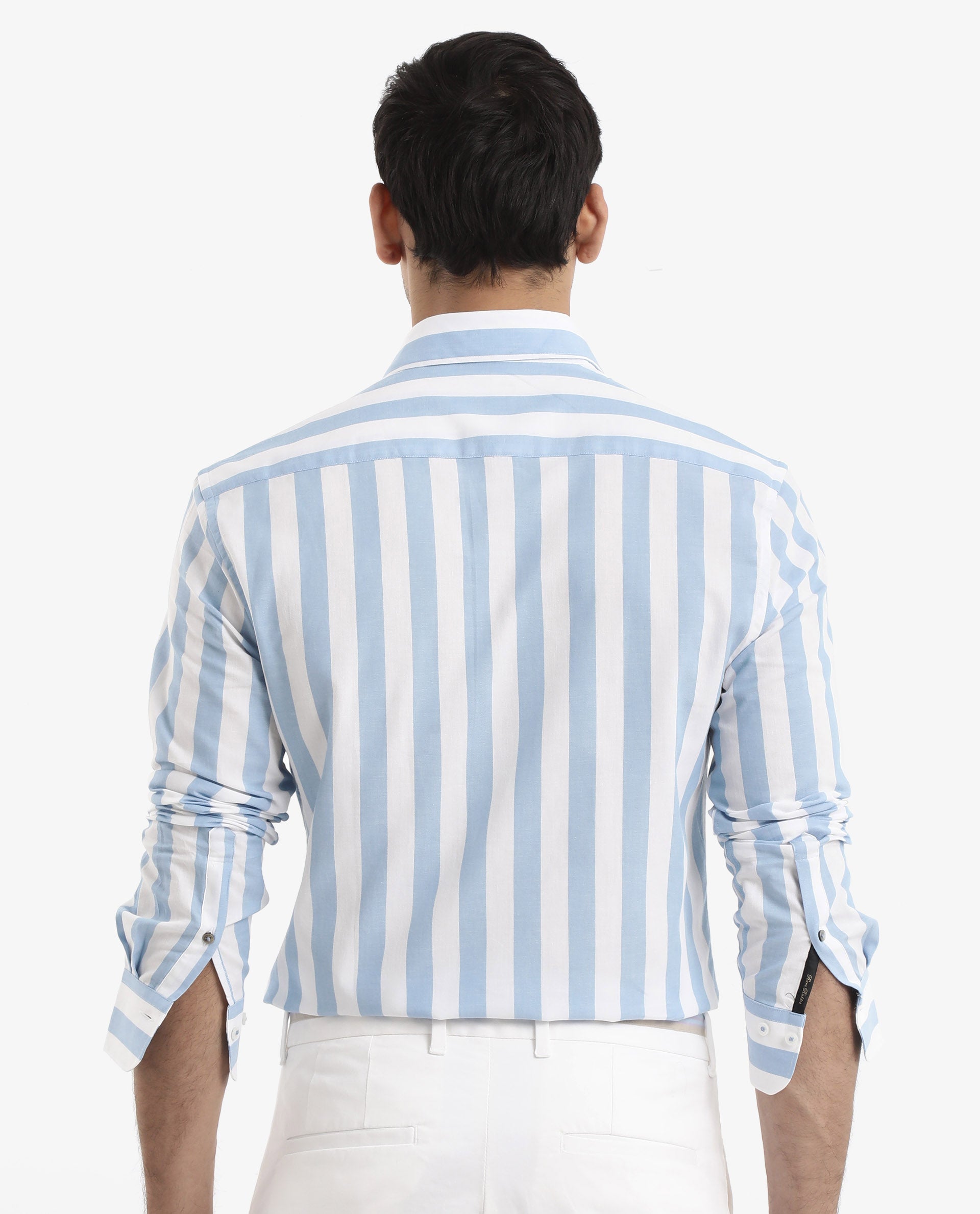 Rare Rabbit Men's Leeds Blue Cotton Fabric Full Sleeves Striped Shirt