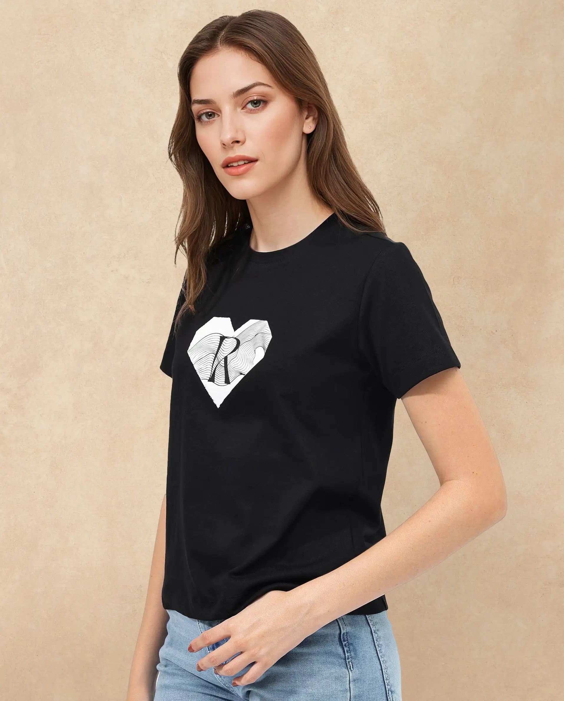 Rareism Women Lee Black Cotton Poly Fabric Short Sleeve Crew Neck Solid T-Shirt