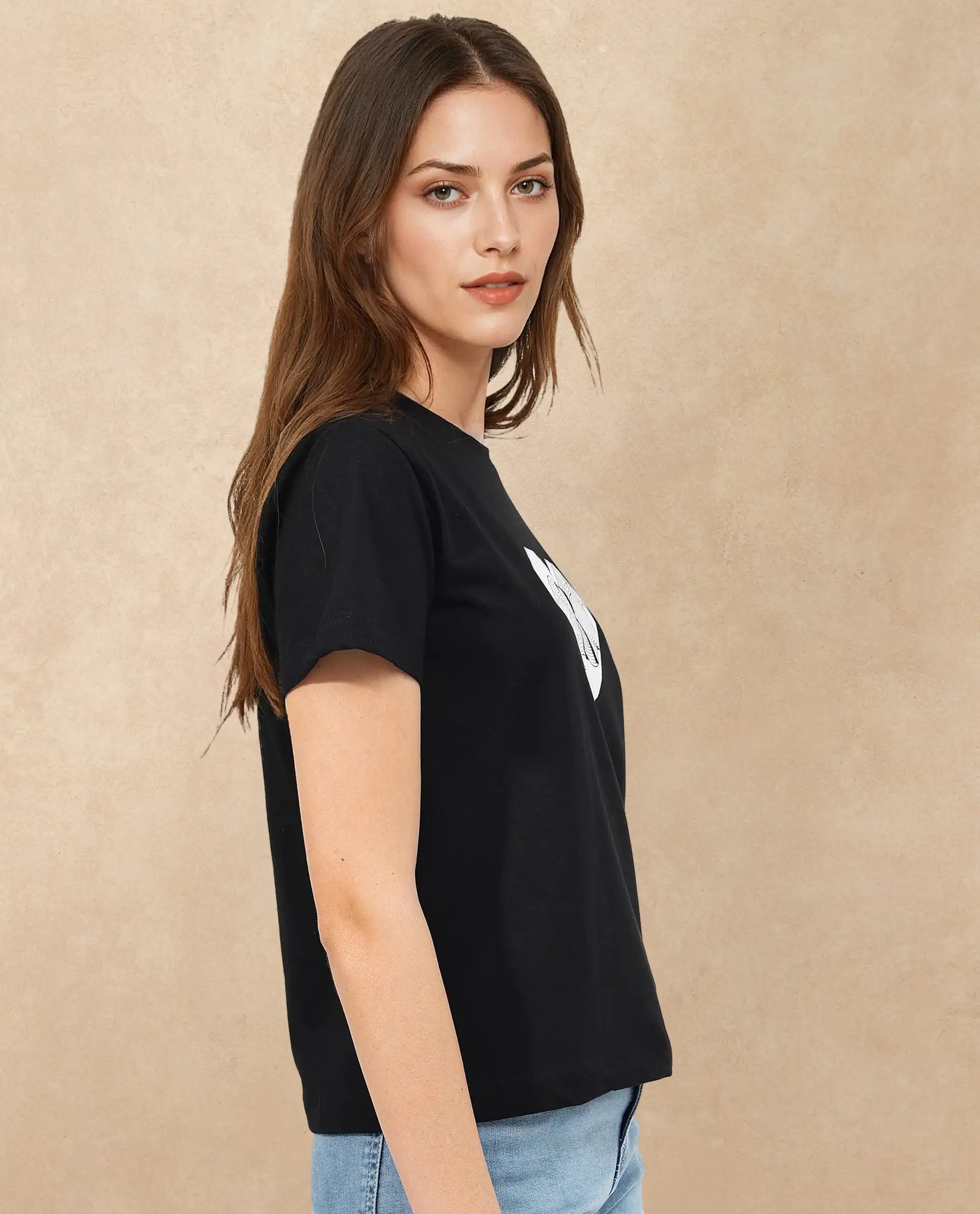 Rareism Women Lee Black Cotton Poly Fabric Short Sleeve Crew Neck Solid T-Shirt