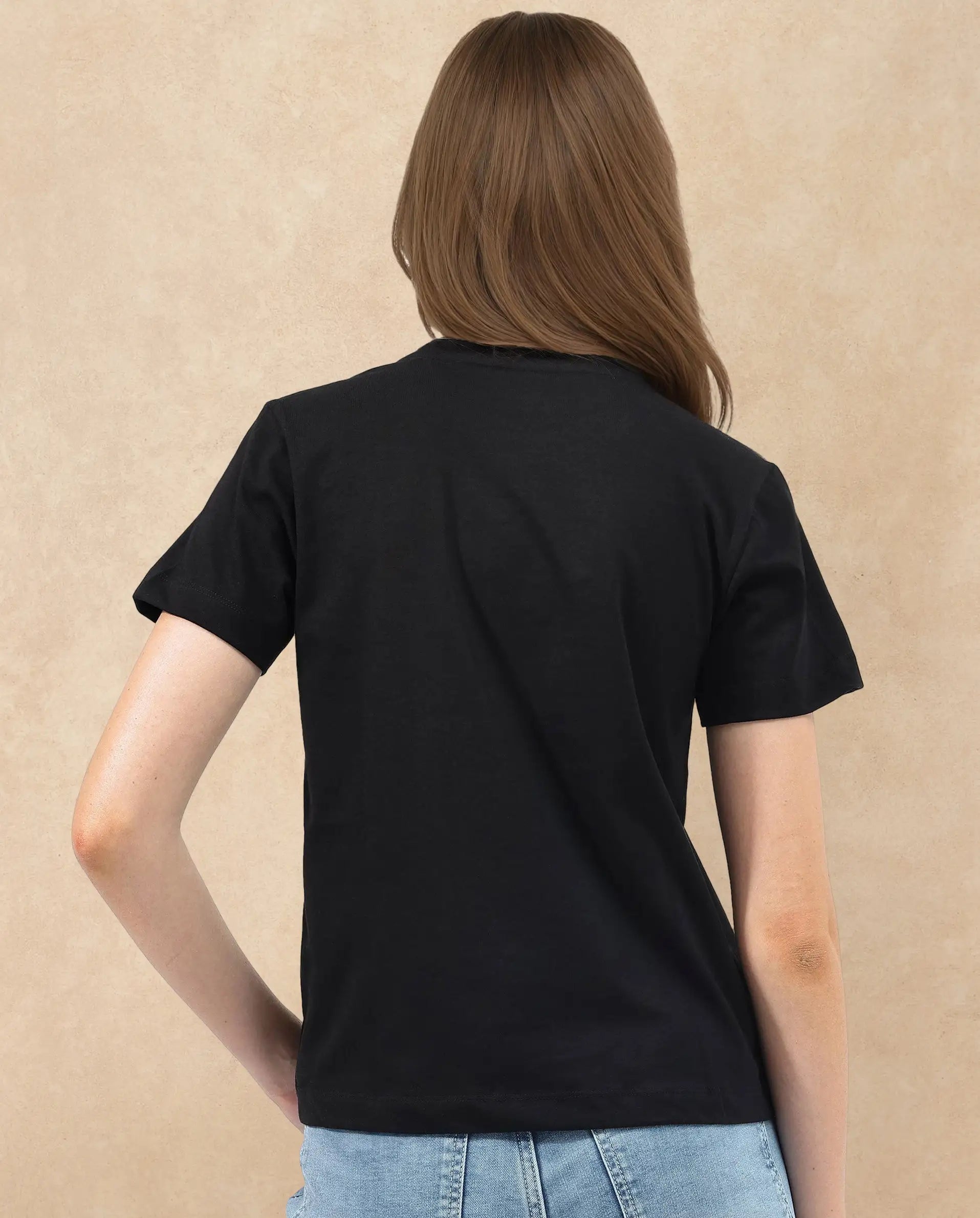 Rareism Women Lee Black Cotton Poly Fabric Short Sleeve Crew Neck Solid T-Shirt