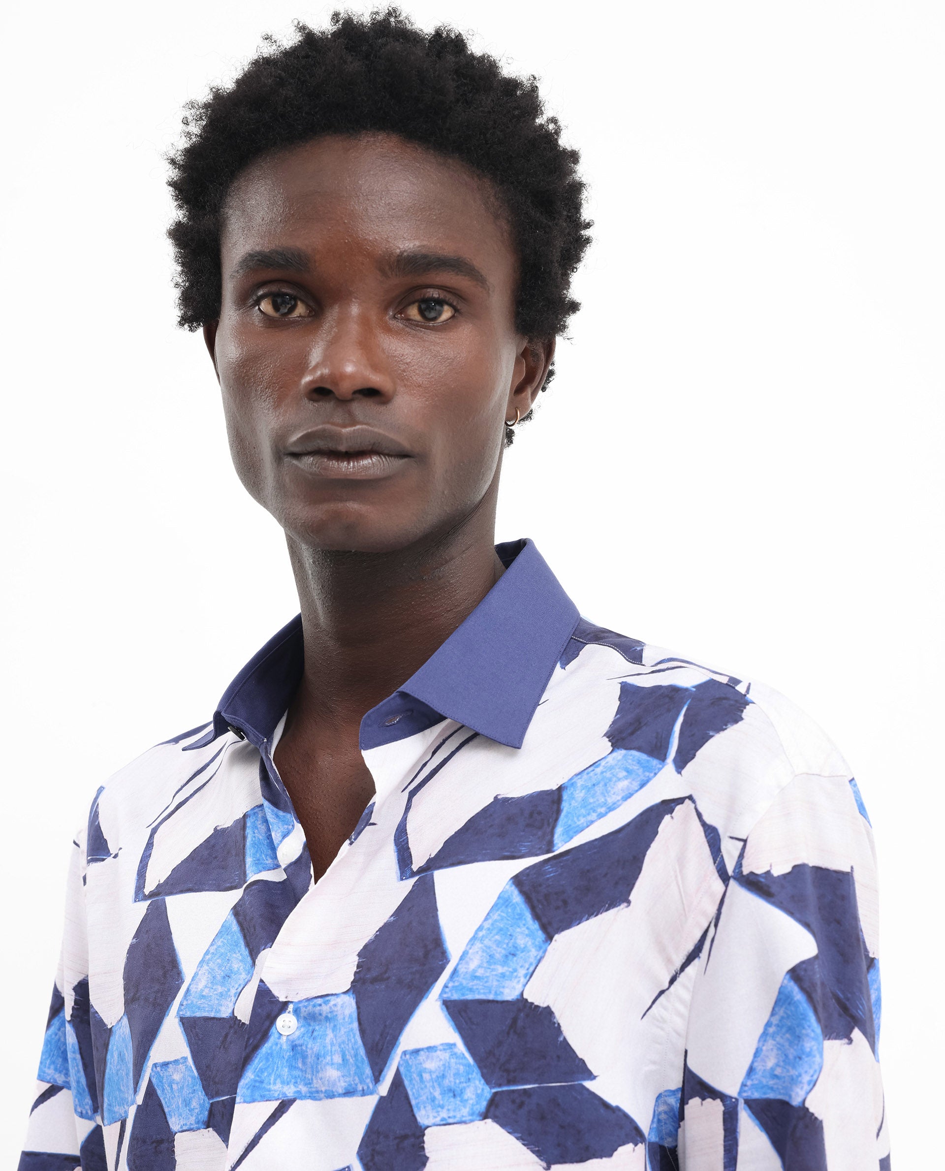 Rare Rabbit Men's Lego Off White Viscose Fabric Short Sleeve Boxy Fit Abstract Print Shirt