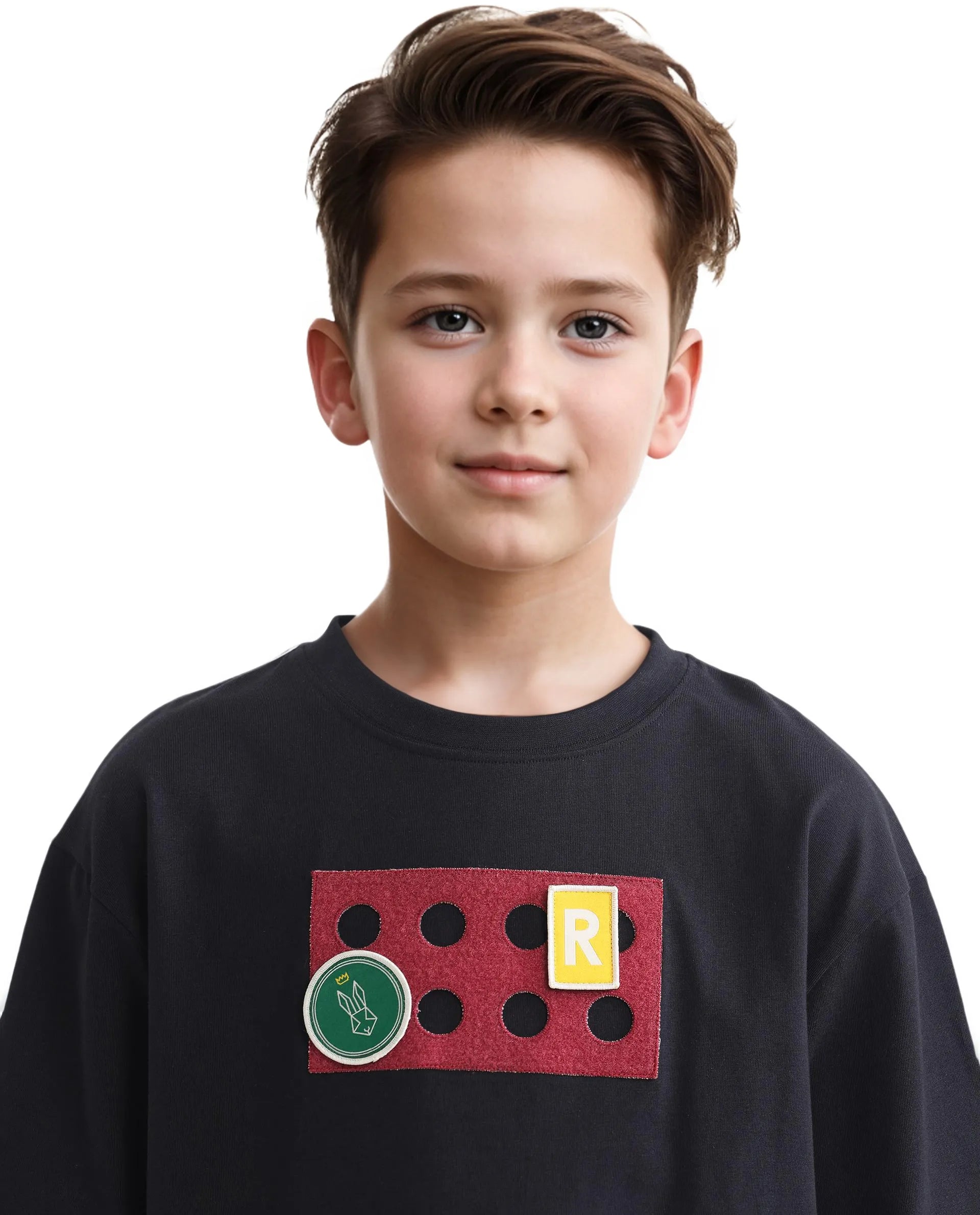 Rare Ones Kids Legun Black Cotton Short Sleeve Crew Neck Boxy Solid T-Shirt