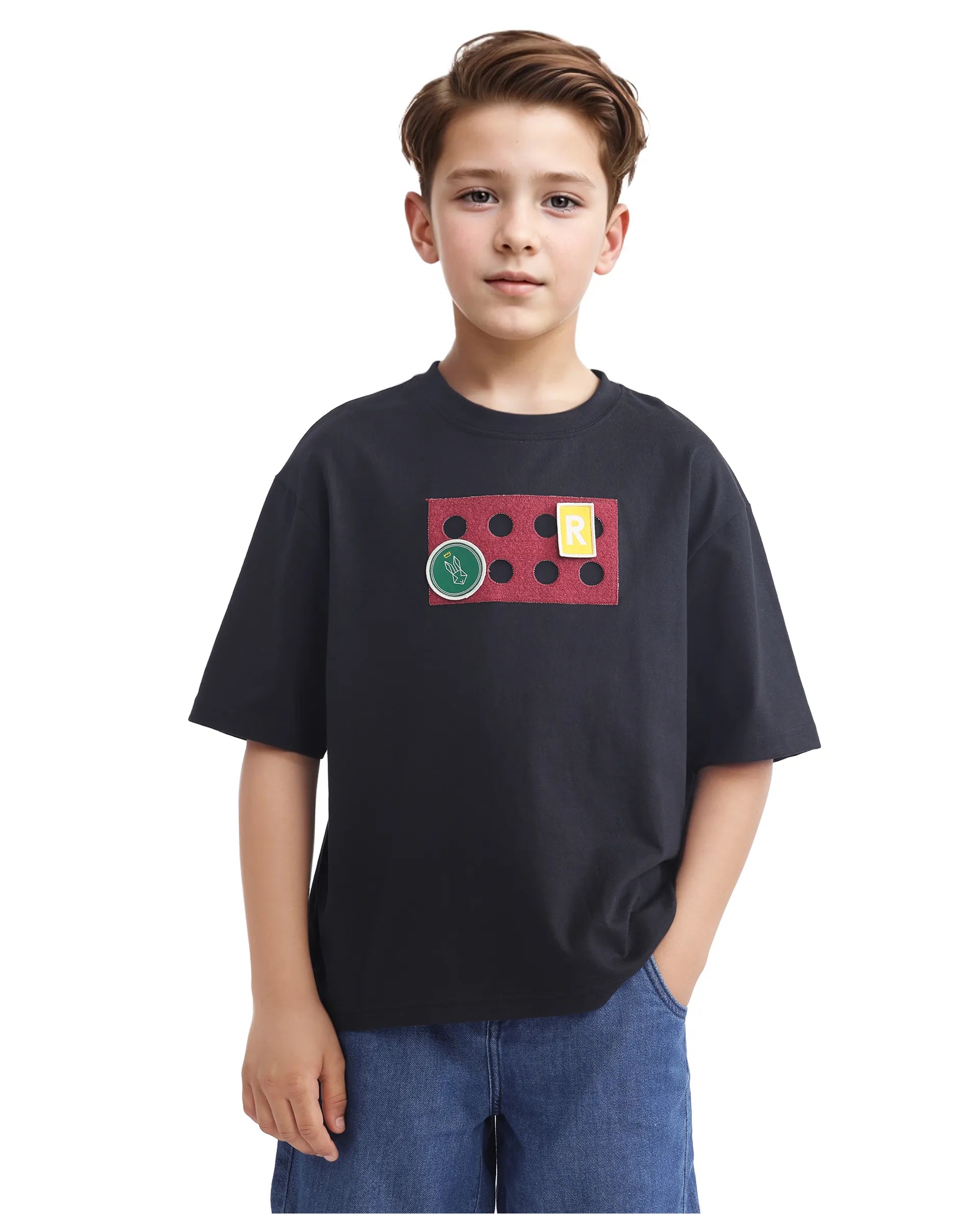 Rare Ones Kids Legun Black Cotton Short Sleeve Crew Neck Boxy Solid T-Shirt