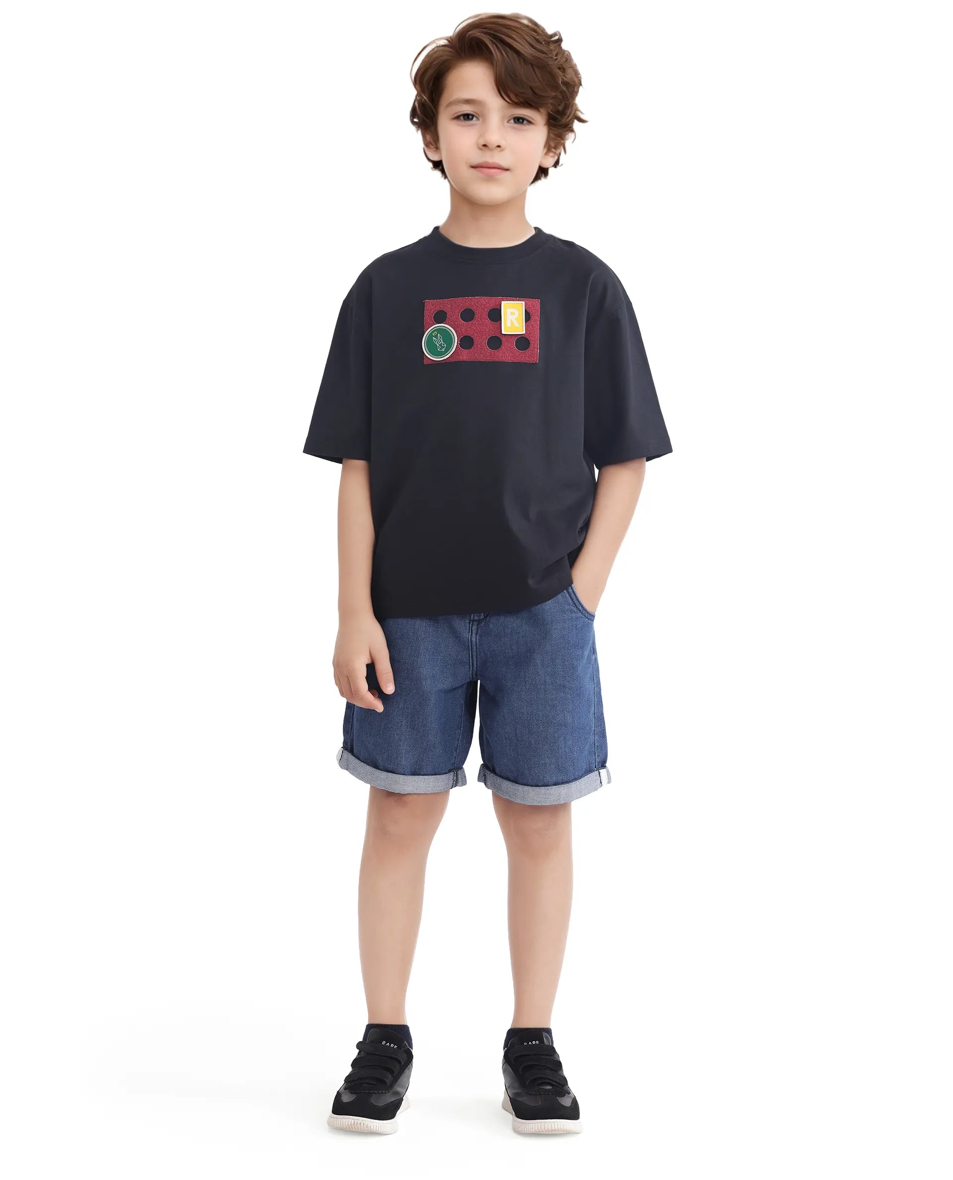 Rare Ones Kids Legun Black Cotton Short Sleeve Crew Neck Boxy Solid T-Shirt