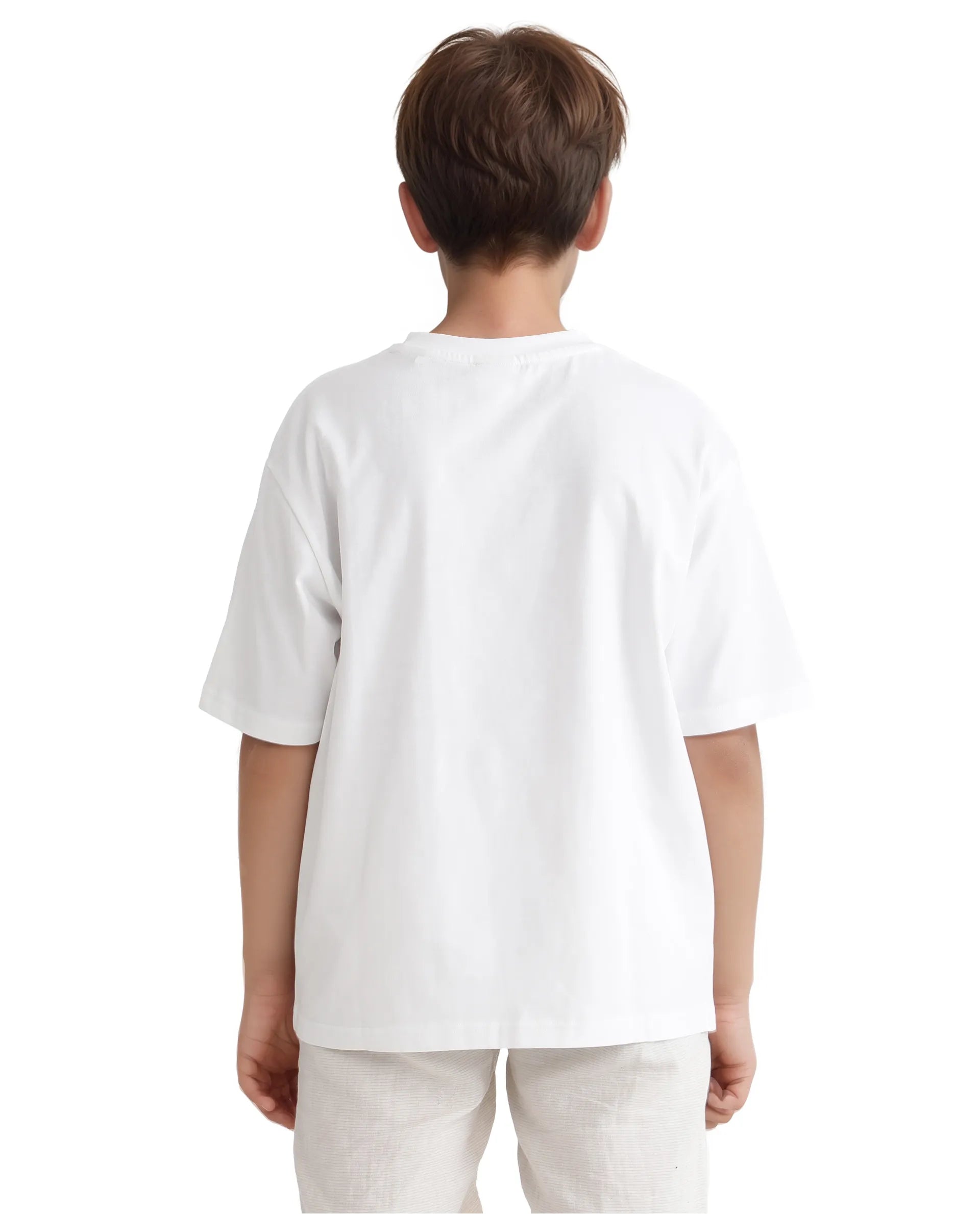 Rare Ones Kids Legun White Cotton Short Sleeve Crew Neck Boxy Solid T-Shirt